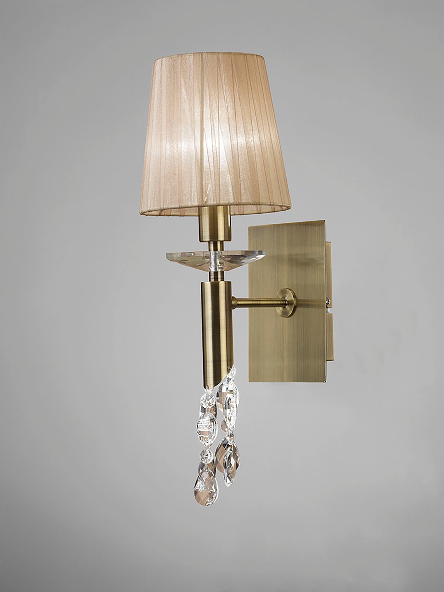 Tiffany Wall Lamp 1+1 Light E14 With Soft Bronze Shade Antique Brass/Crystal by Mantra