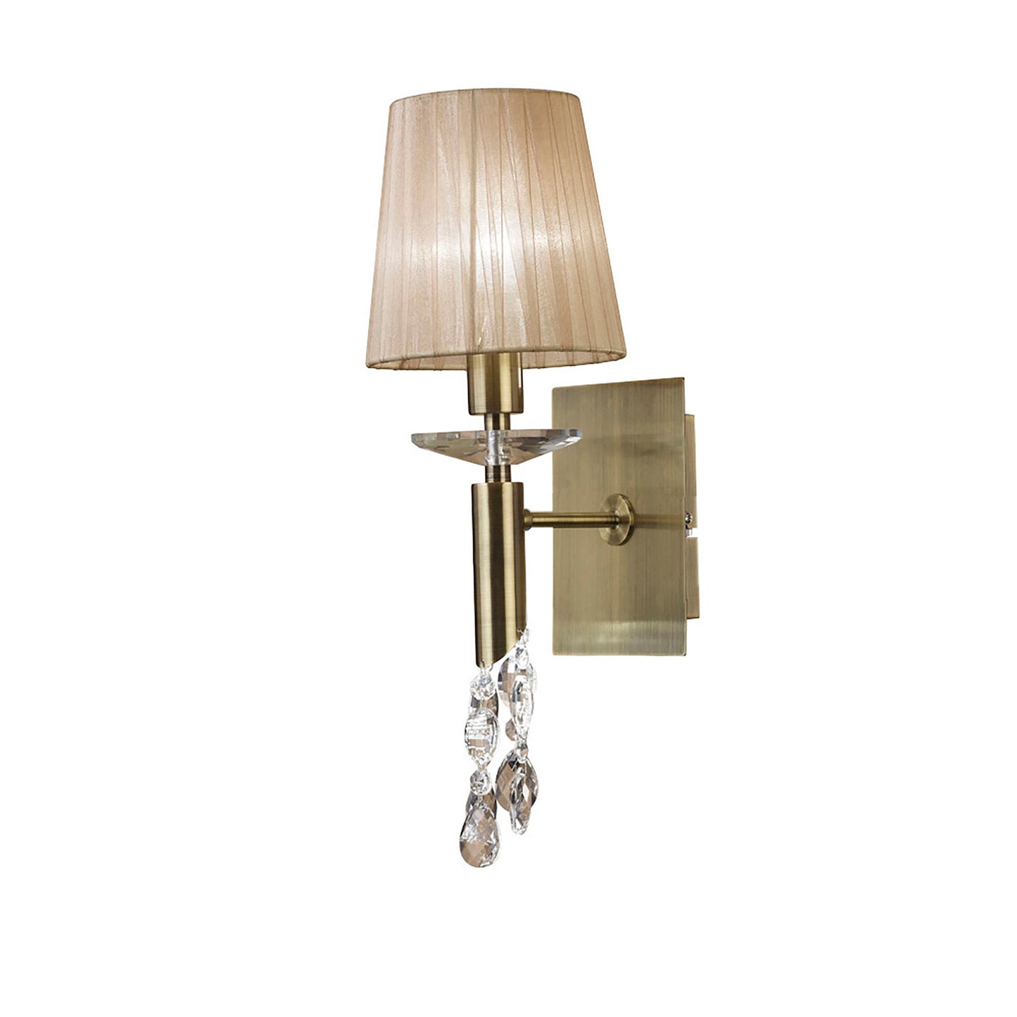 Tiffany Wall Lamp 1+1 Light E14 With Soft Bronze Shade Antique Brass/Crystal by Mantra