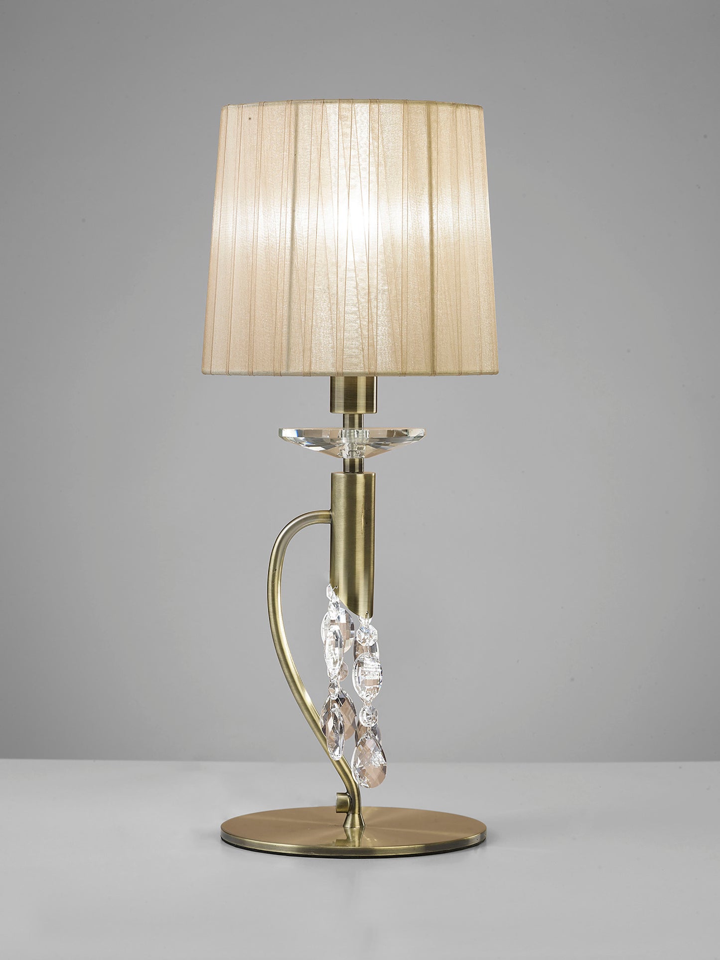 Tiffany Table Lamp 1+1 Light E14+G9, Antique Brass With Soft Bronze Shade & Clear Crystal by Mantra