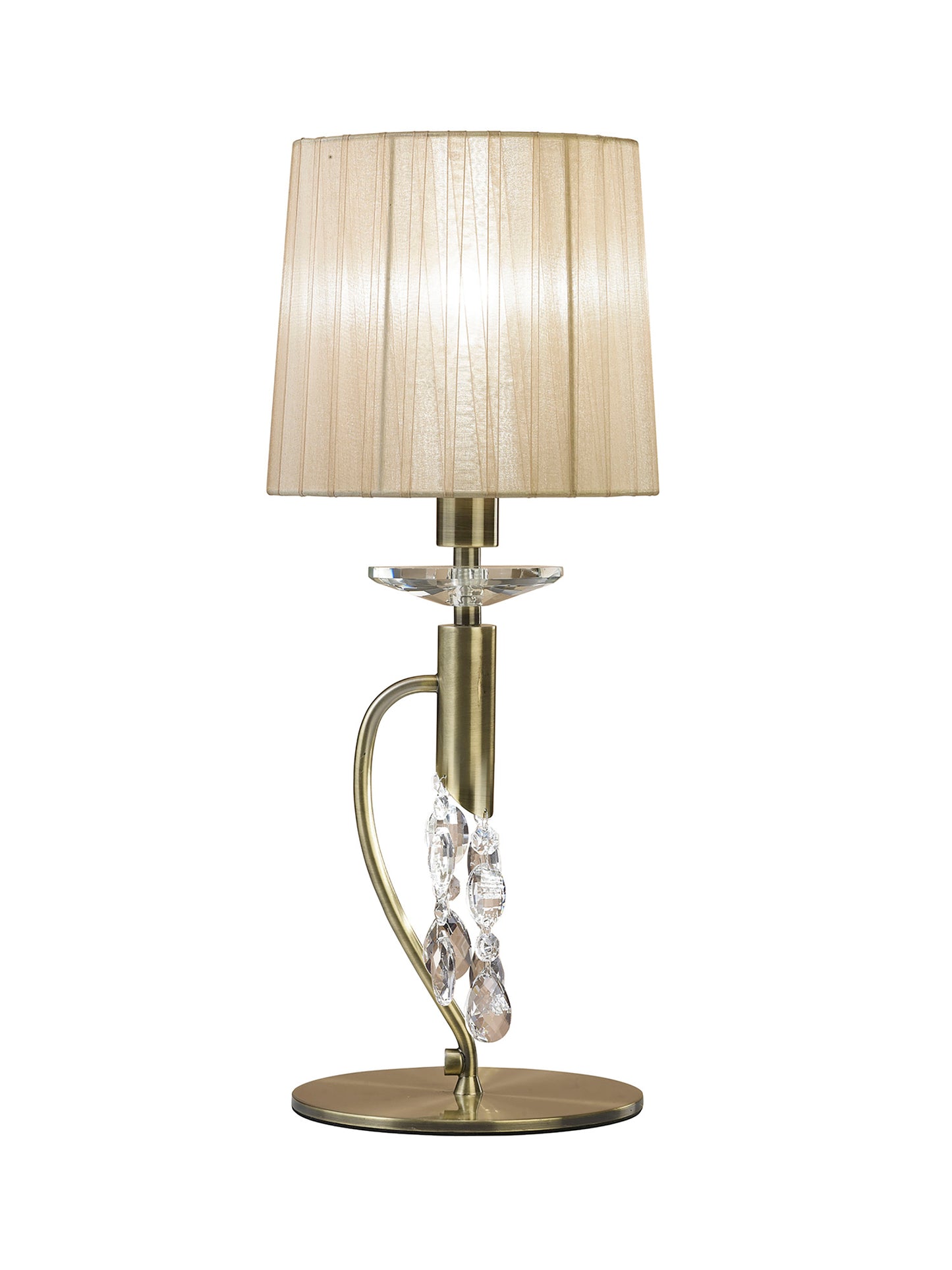 Tiffany Table Lamp 1+1 Light E14+G9, Antique Brass With Soft Bronze Shade & Clear Crystal by Mantra