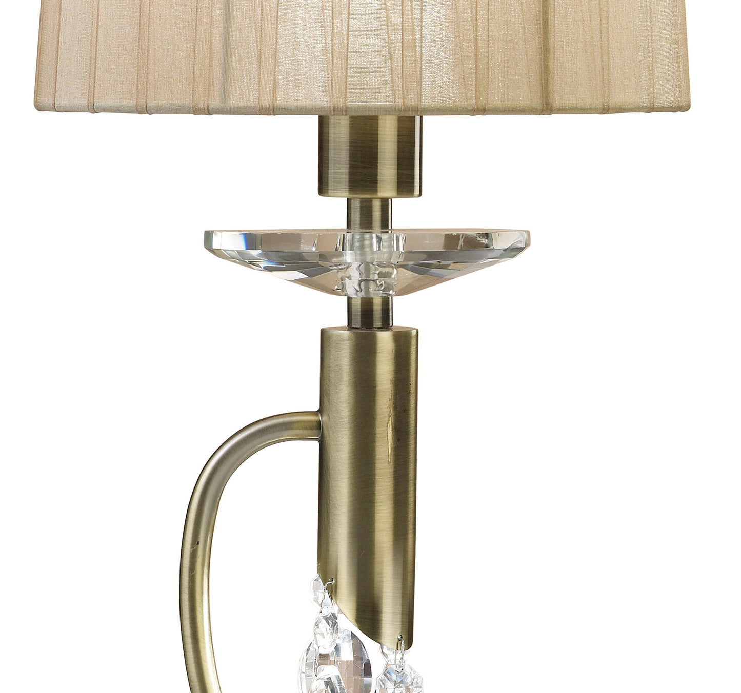 Tiffany Table Lamp 1+1 Light E14+G9, Antique Brass With Soft Bronze Shade & Clear Crystal by Mantra