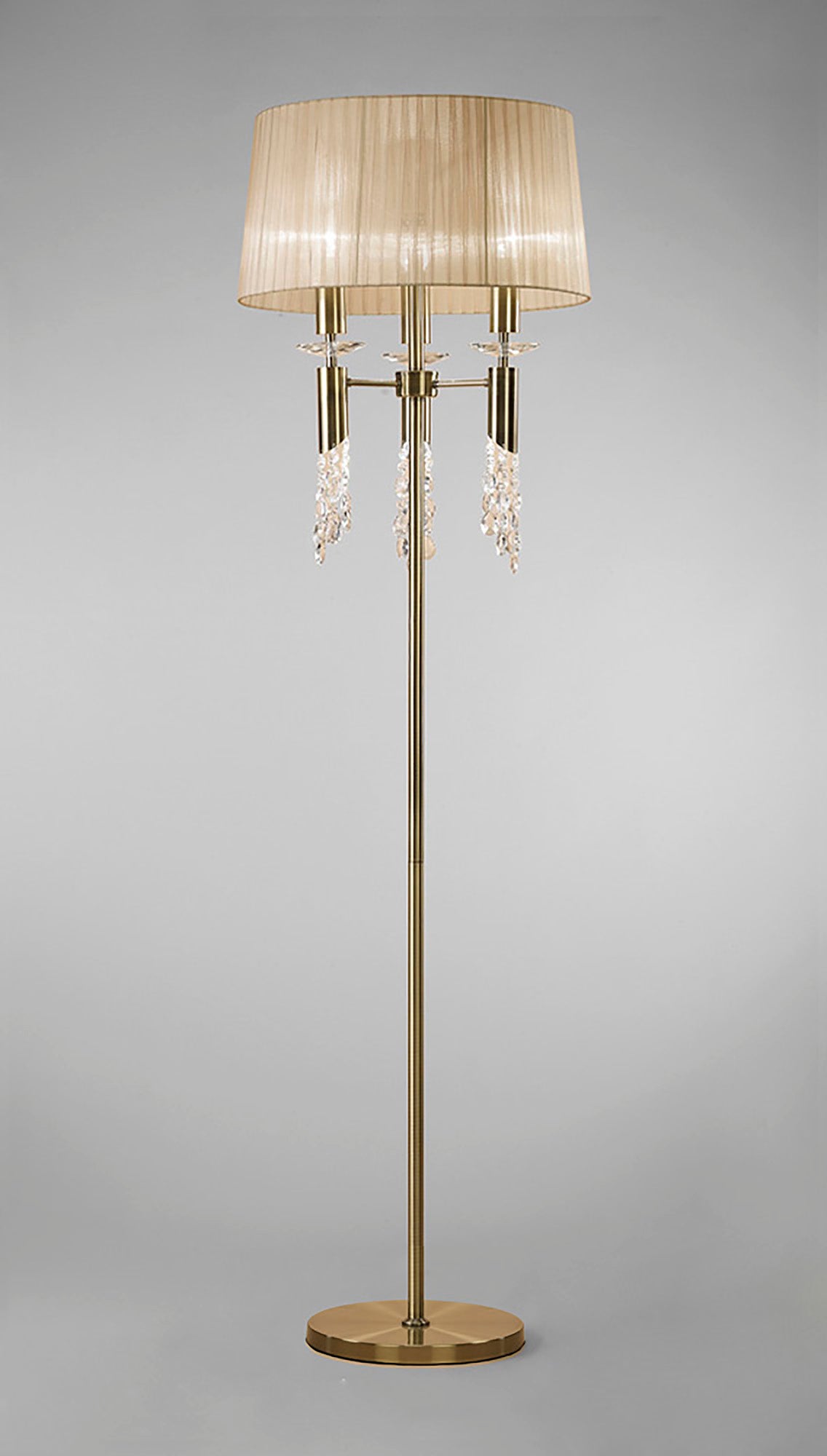 Tiffany Floor Lamp 3+3 Light E27+G9, Antique Brass With Soft Bronze Shade & Clear Crystal by Mantra