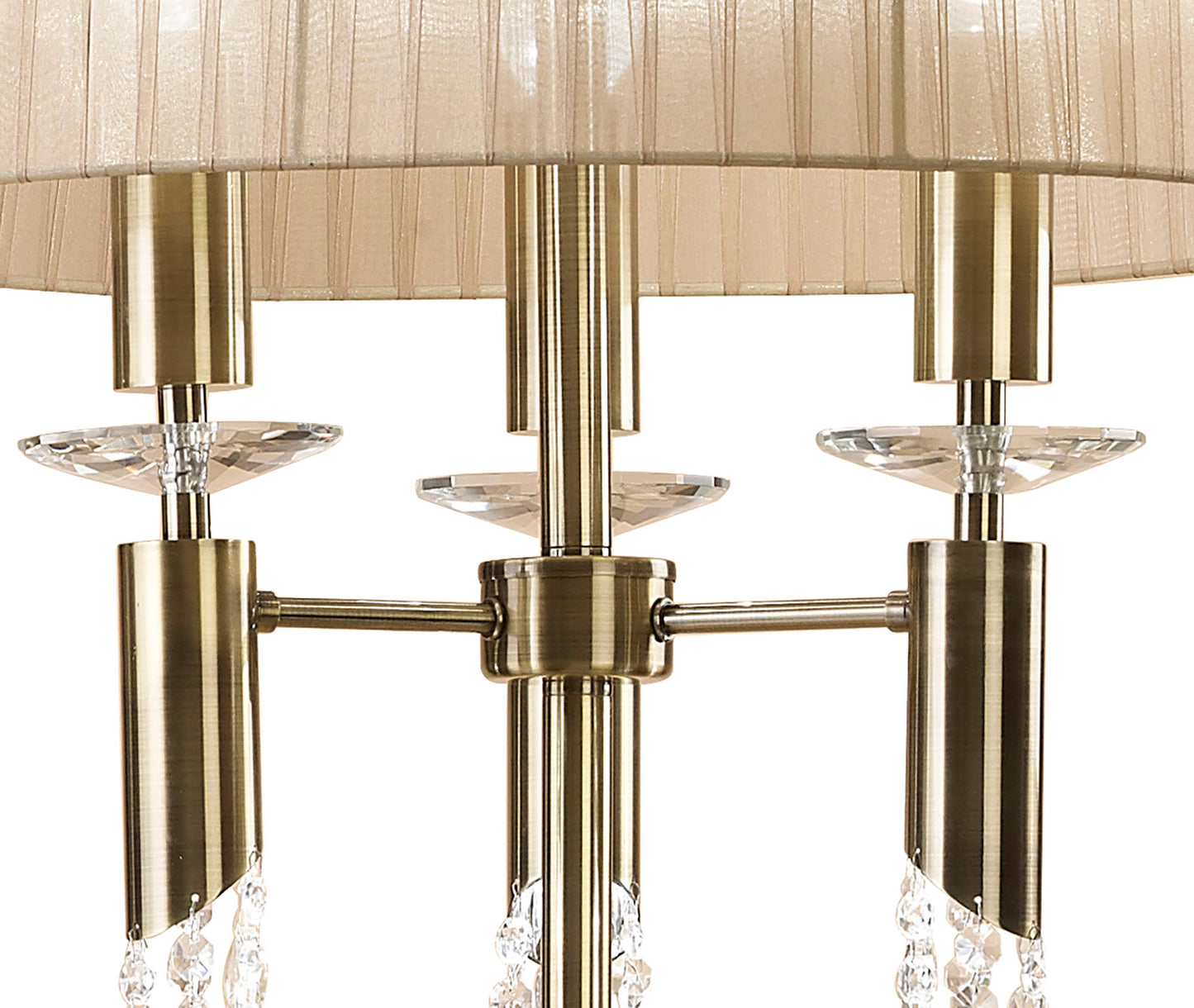 Tiffany Floor Lamp 3+3 Light E27+G9, Antique Brass With Soft Bronze Shade & Clear Crystal by Mantra