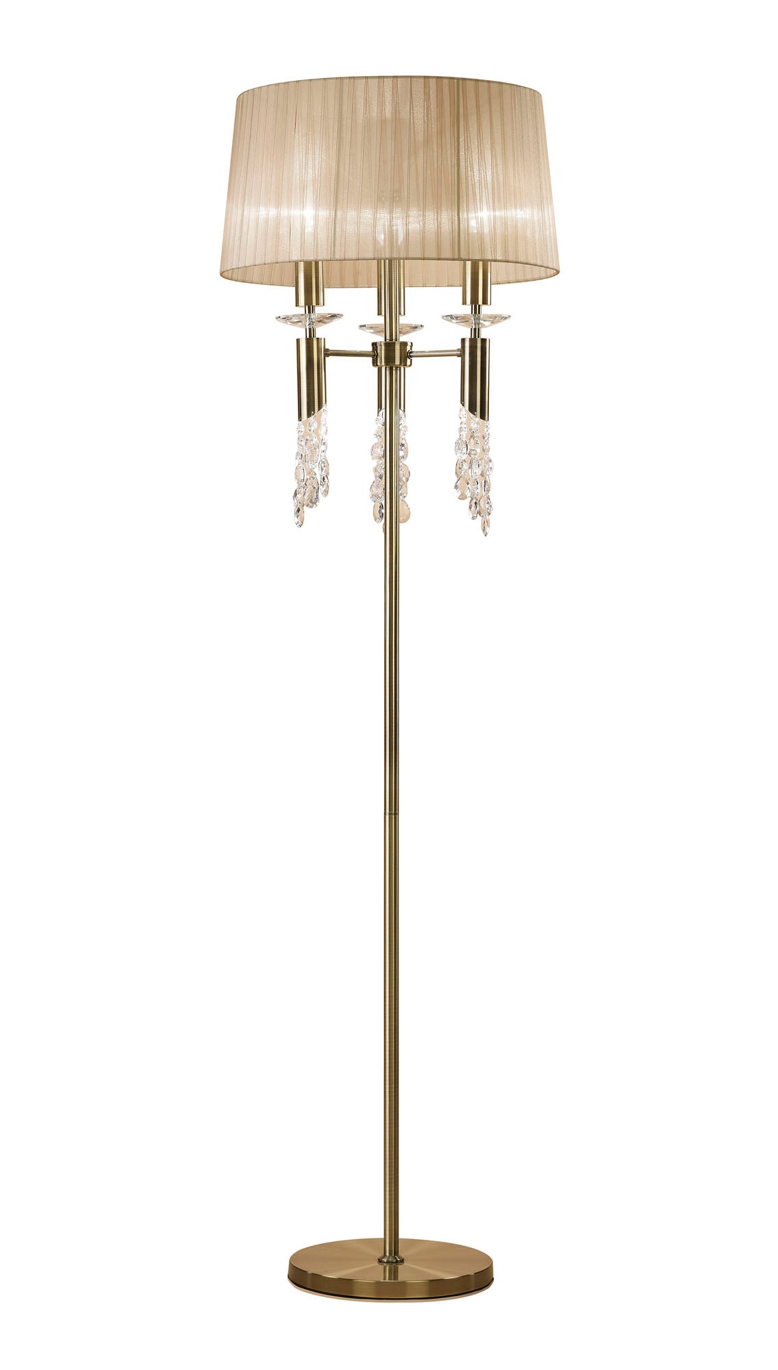 Tiffany Floor Lamp 3+3 Light E27+G9, Antique Brass With Soft Bronze Shade & Clear Crystal by Mantra