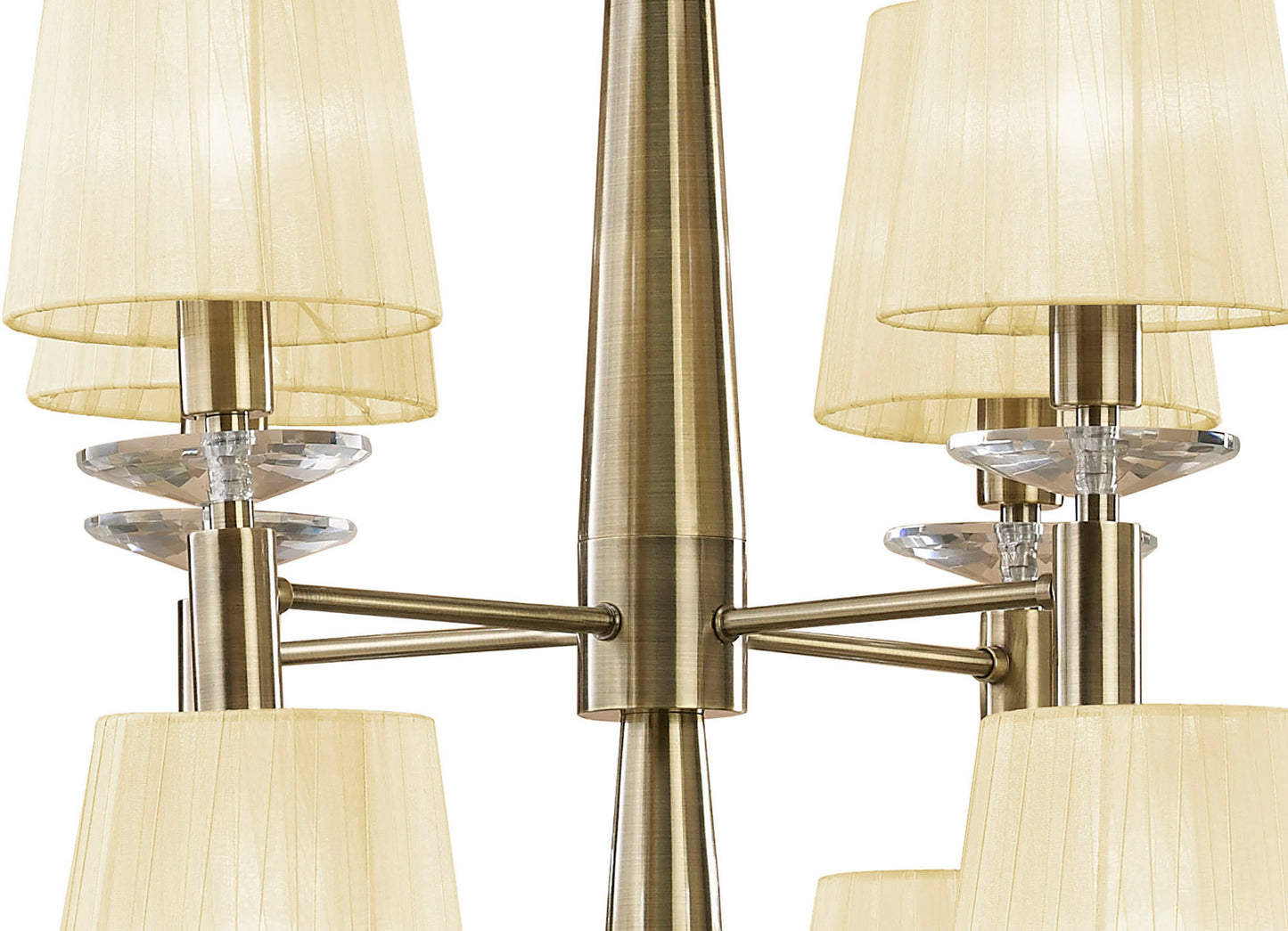 Tiffany Pendant 2 Tier 12+12 Light E14+G9, Antique Brass With Cream Shades & Clear Crystal by Mantra