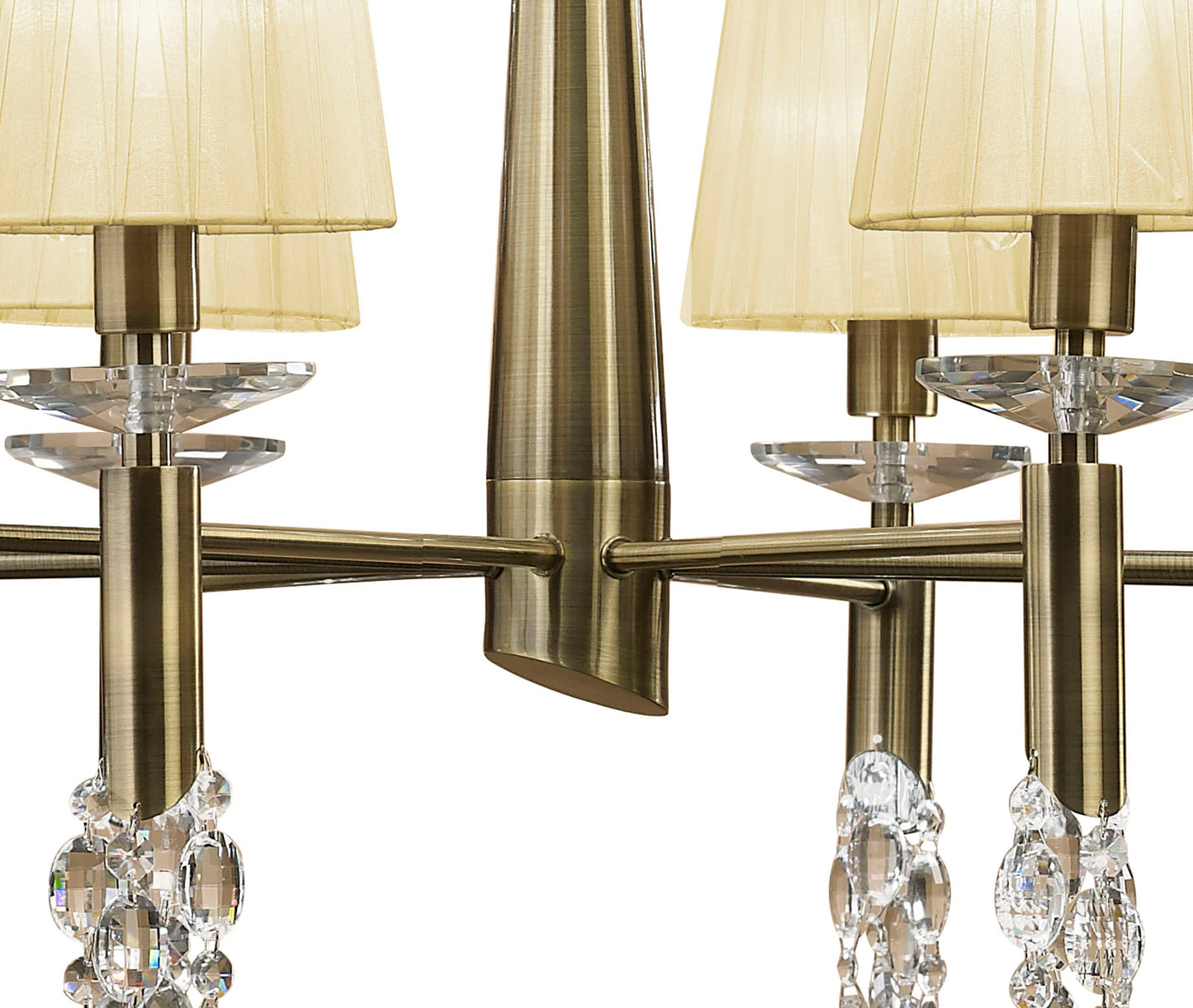 Tiffany Pendant 2 Tier 12+12 Light E14+G9, Antique Brass With Cream Shades & Clear Crystal by Mantra