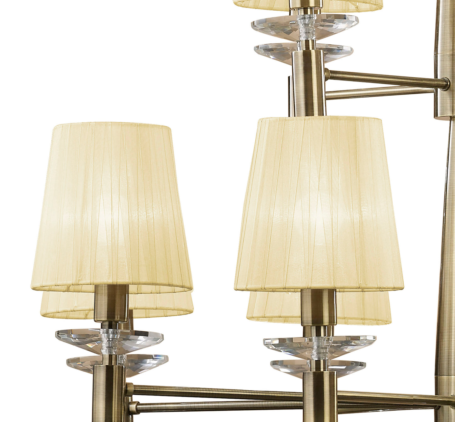 Tiffany Pendant 2 Tier 12+12 Light E14+G9, Antique Brass With Cream Shades & Clear Crystal by Mantra