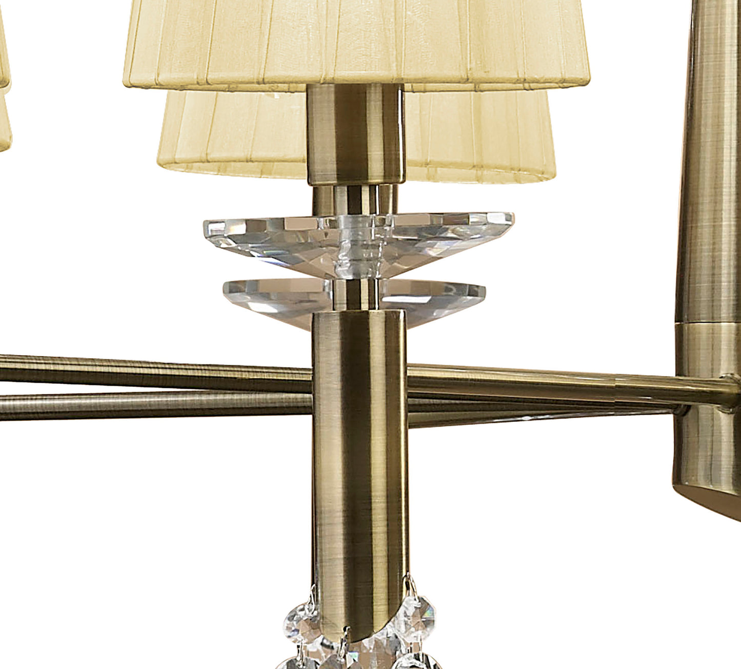 Tiffany Pendant 2 Tier 12+12 Light E14+G9, Antique Brass With Cream Shades & Clear Crystal by Mantra