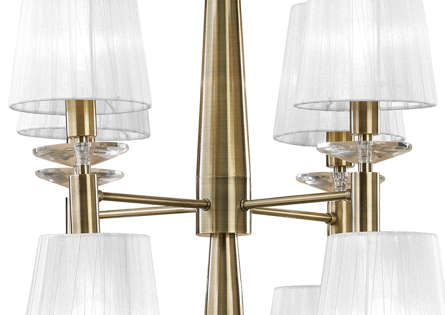 Tiffany Pendant 2 Tier 12+12 Light E14+G9, Antique Brass With White Shades & Clear Crystal by Mantra