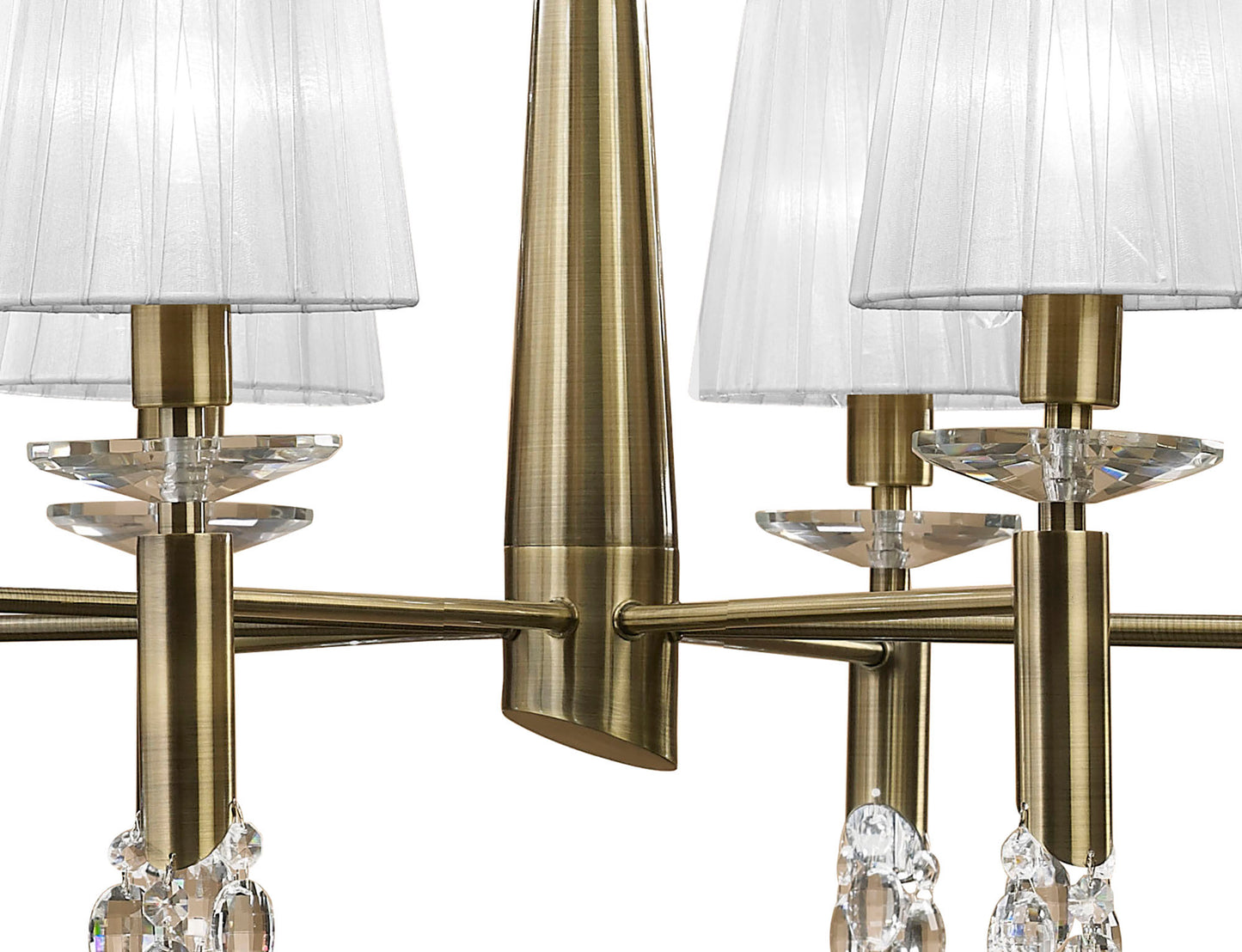 Tiffany Pendant 2 Tier 12+12 Light E14+G9, Antique Brass With White Shades & Clear Crystal by Mantra
