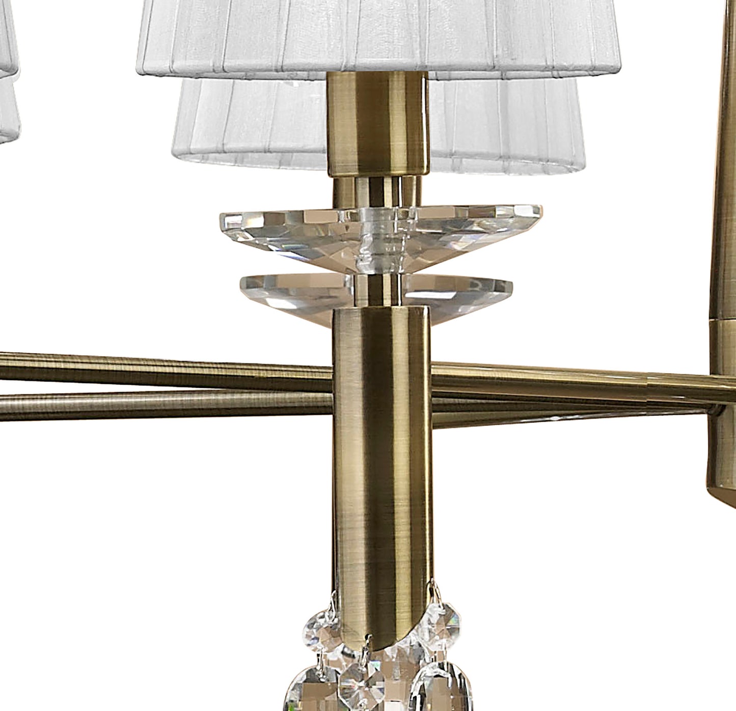 Tiffany Pendant 2 Tier 12+12 Light E14+G9, Antique Brass With White Shades & Clear Crystal by Mantra