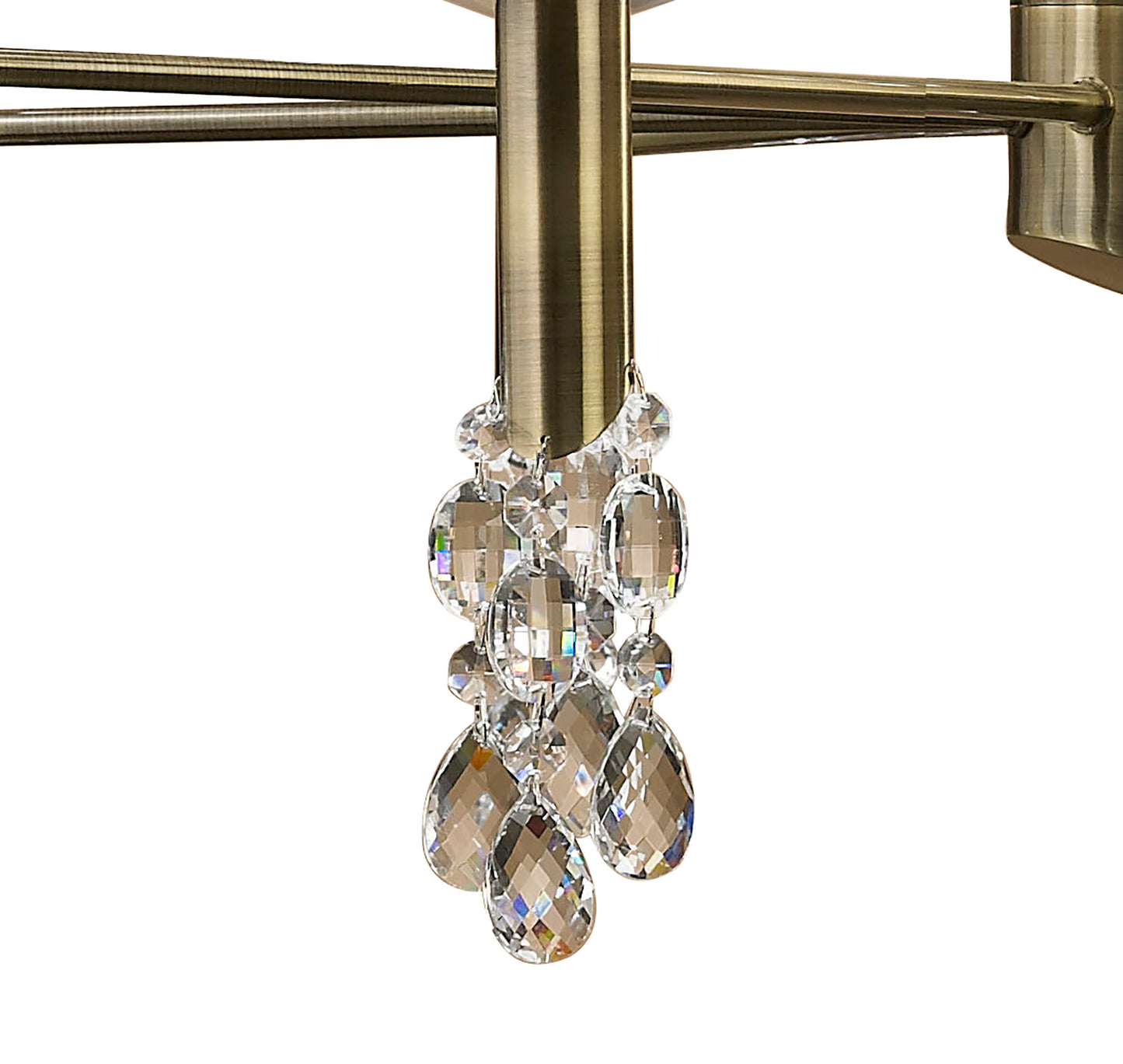 Tiffany Pendant 2 Tier 12+12 Light E14+G9, Antique Brass With White Shades & Clear Crystal by Mantra