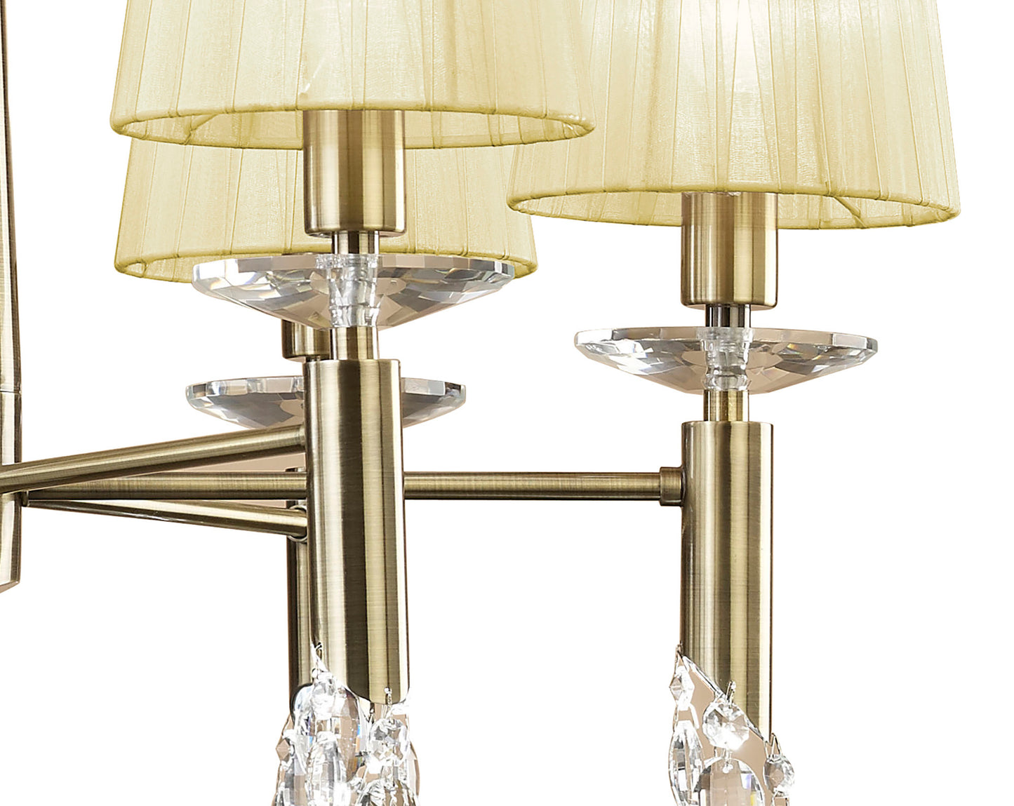 Tiffany Pendant 6+6 Light E14+G9, Antique Brass With Cream Shades & Clear Crystal by Mantra