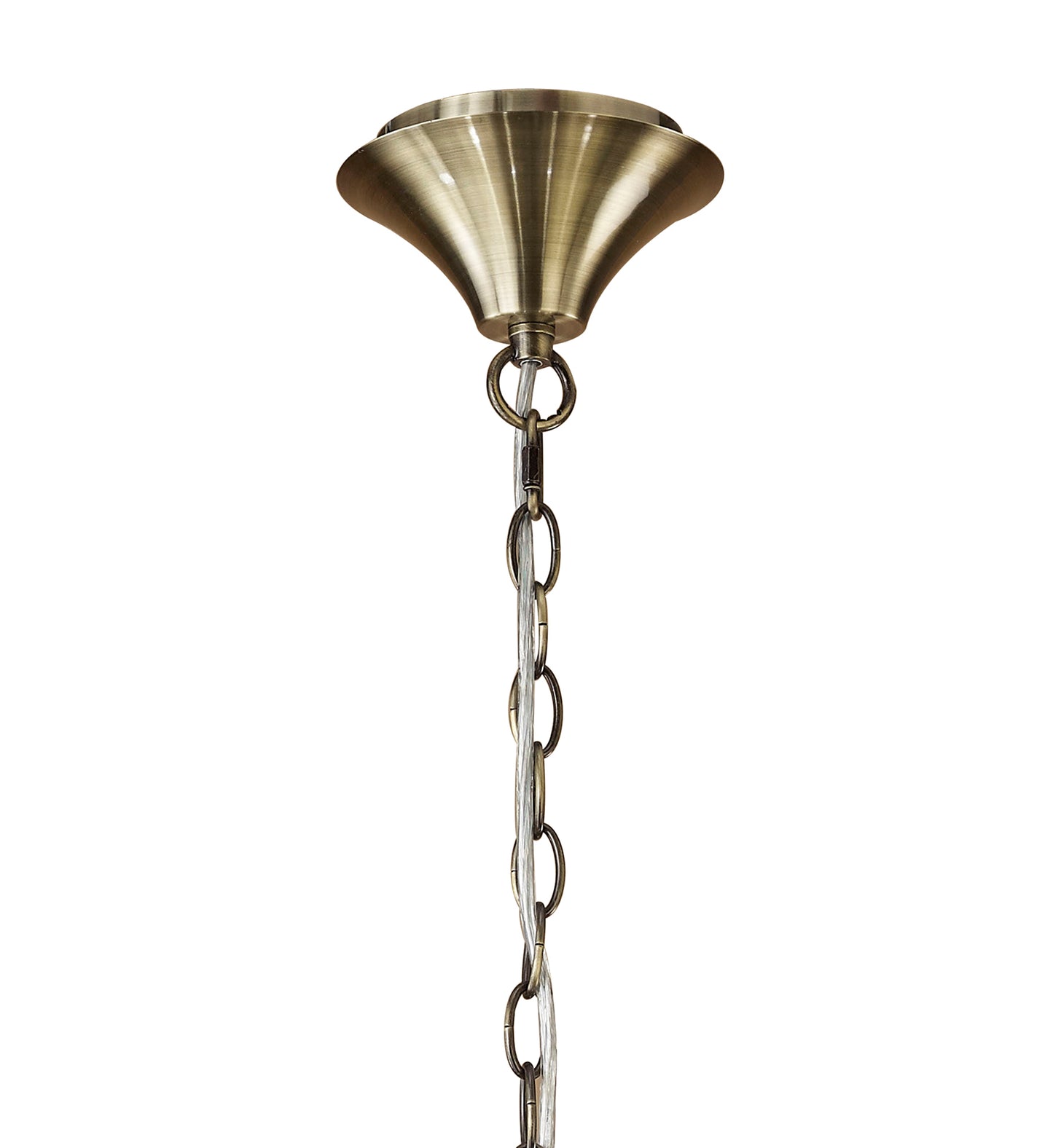 Tiffany Pendant 6+6 Light E14+G9, Antique Brass With White Shades & Clear Crystal by Mantra