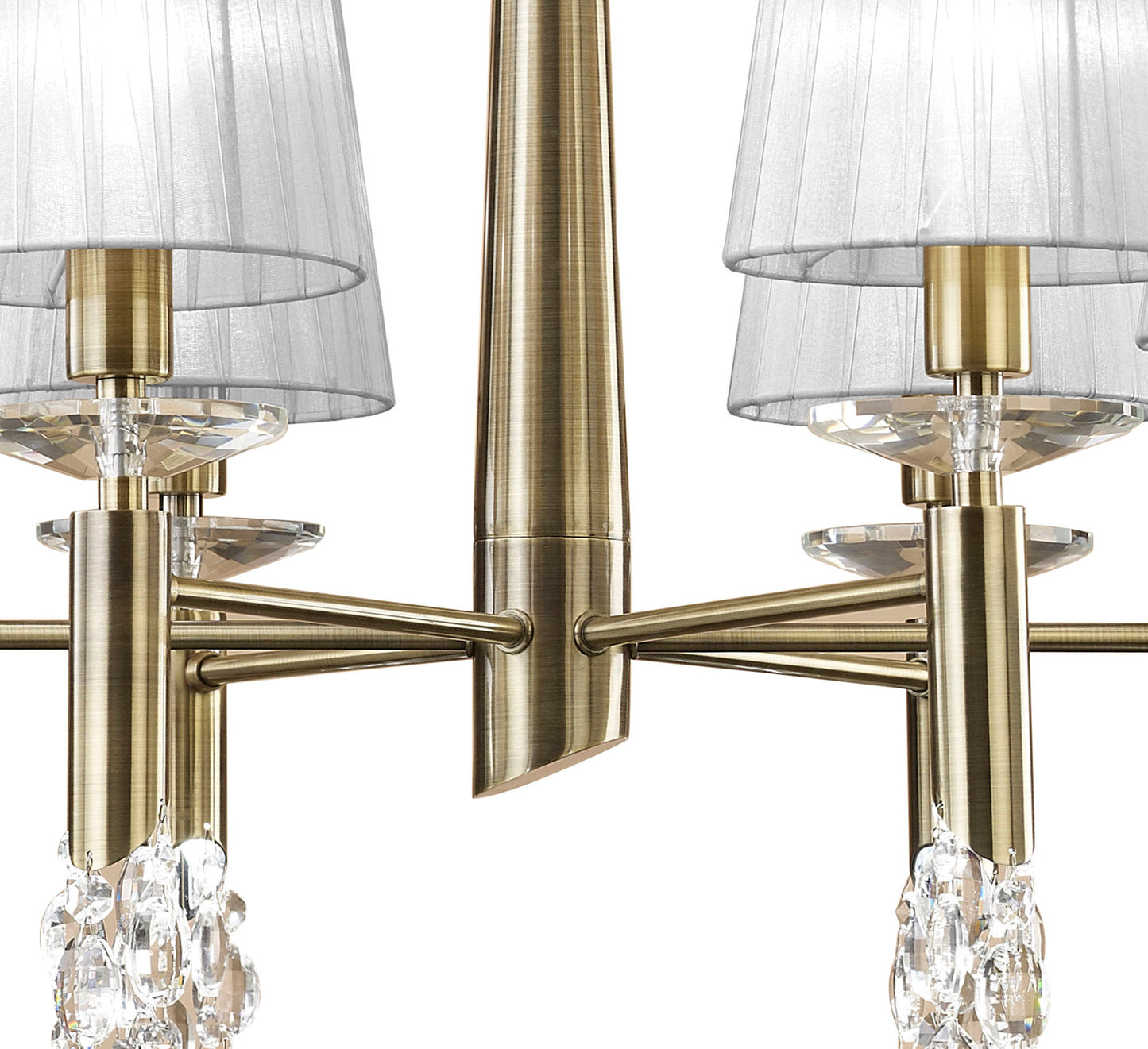 Tiffany Pendant 6+6 Light E14+G9, Antique Brass With White Shades & Clear Crystal by Mantra