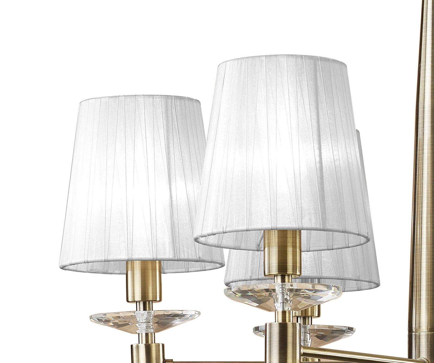 Tiffany Pendant 6+6 Light E14+G9, Antique Brass With White Shades & Clear Crystal by Mantra