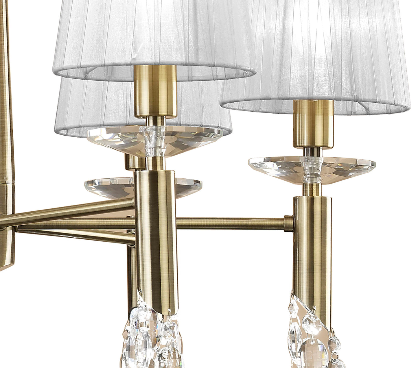 Tiffany Pendant 6+6 Light E14+G9, Antique Brass With White Shades & Clear Crystal by Mantra