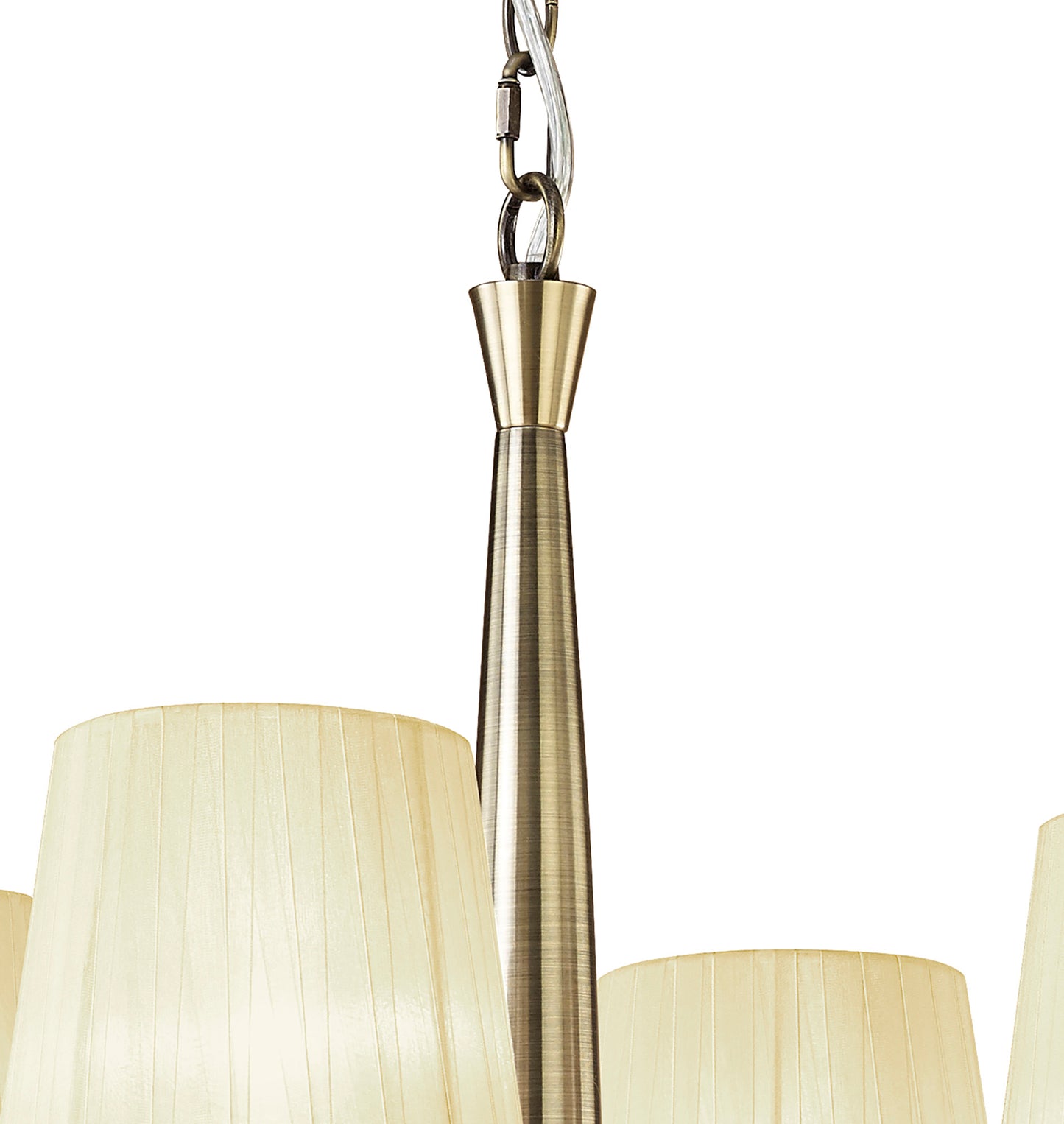 Tiffany Pendant 4+4 Light E14+G9, Antique Brass With Cream Shades & Clear Crystal by Mantra