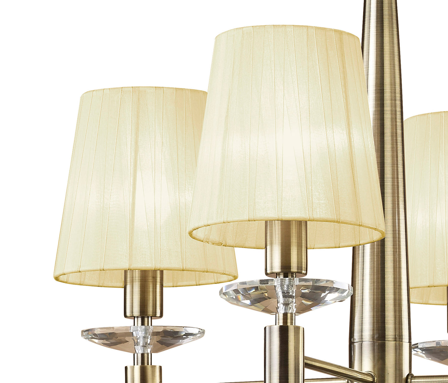 Tiffany Pendant 4+4 Light E14+G9, Antique Brass With Cream Shades & Clear Crystal by Mantra