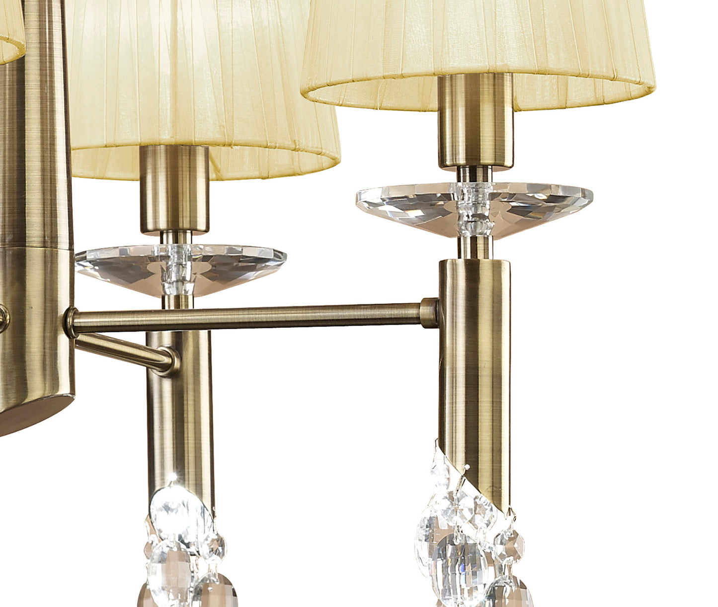 Tiffany Pendant 4+4 Light E14+G9, Antique Brass With Cream Shades & Clear Crystal by Mantra