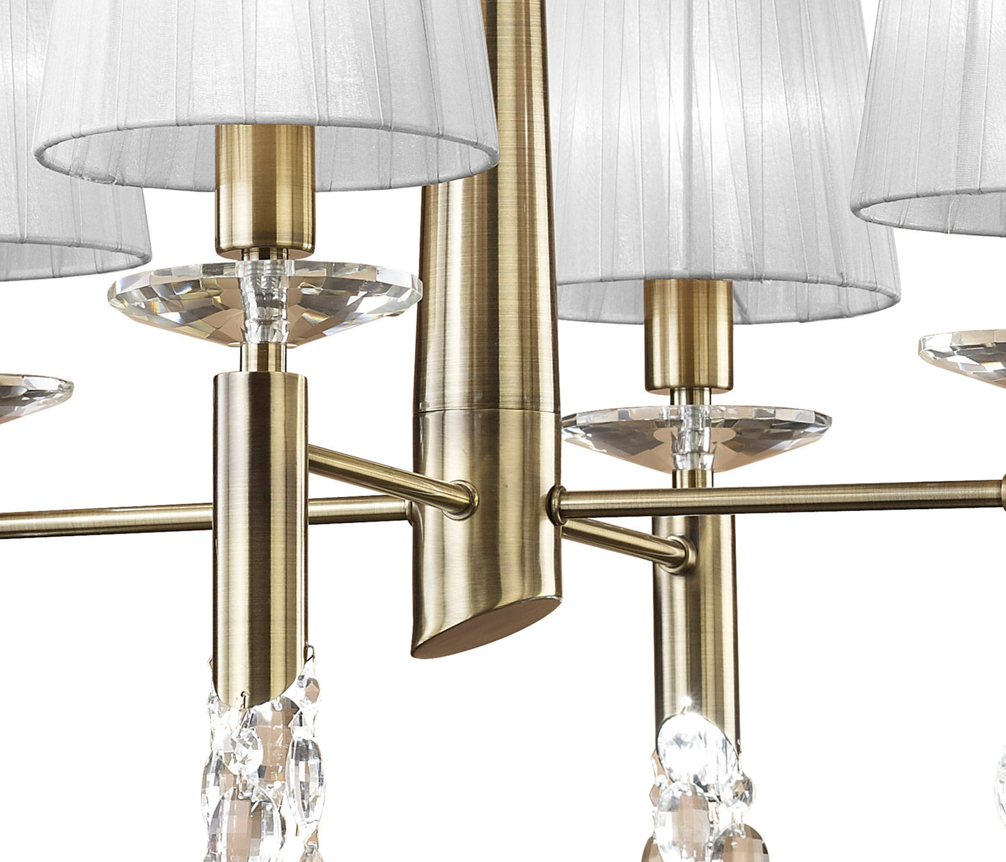 Tiffany Pendant 4+4 Light E14+G9, Antique Brass With White Shades & Clear Crystal by Mantra