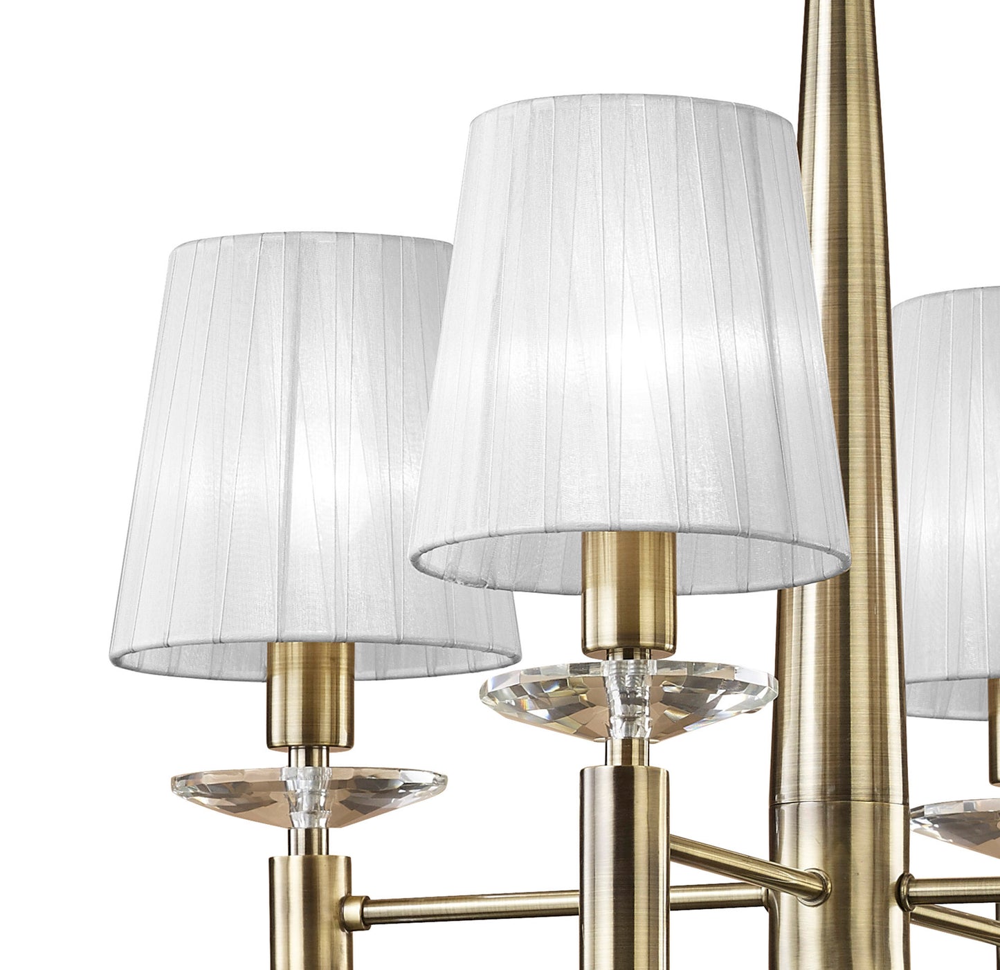 Tiffany Pendant 4+4 Light E14+G9, Antique Brass With White Shades & Clear Crystal by Mantra