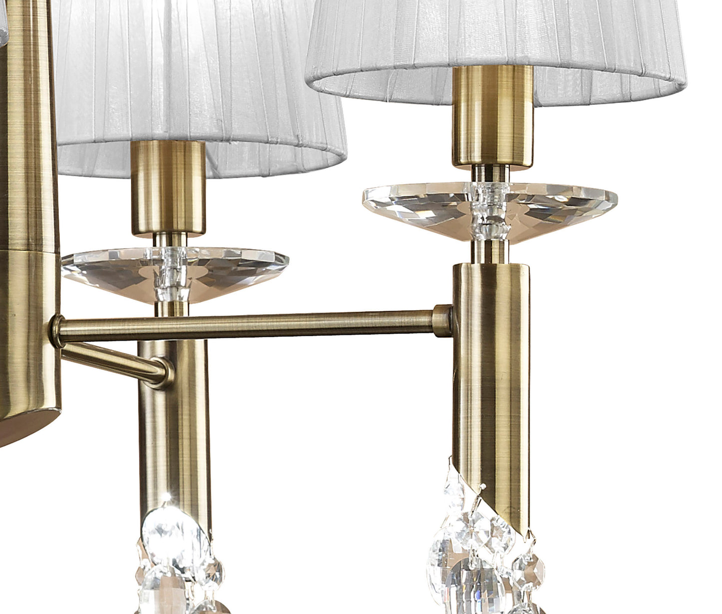 Tiffany Pendant 4+4 Light E14+G9, Antique Brass With White Shades & Clear Crystal by Mantra