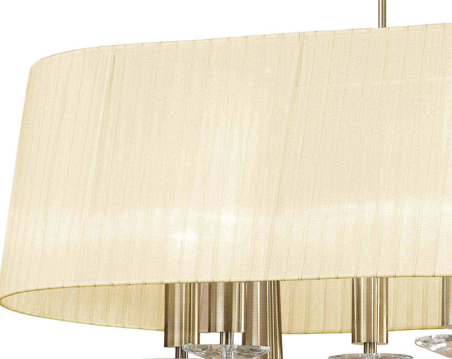 Tiffany Pendant 6+6 Light E27+G9 Oval, Antique Brass With Cream Shade & Clear Crystal by Mantra