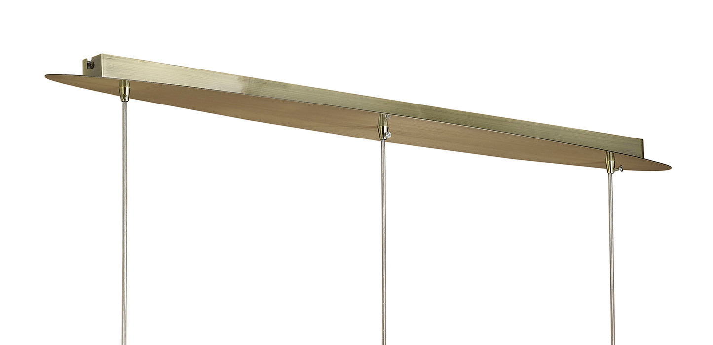 Tiffany Linear Pendant 3+3 Light E27+G9 Line, Antique Brass With Cream Shades & Clear Crystal by Mantra
