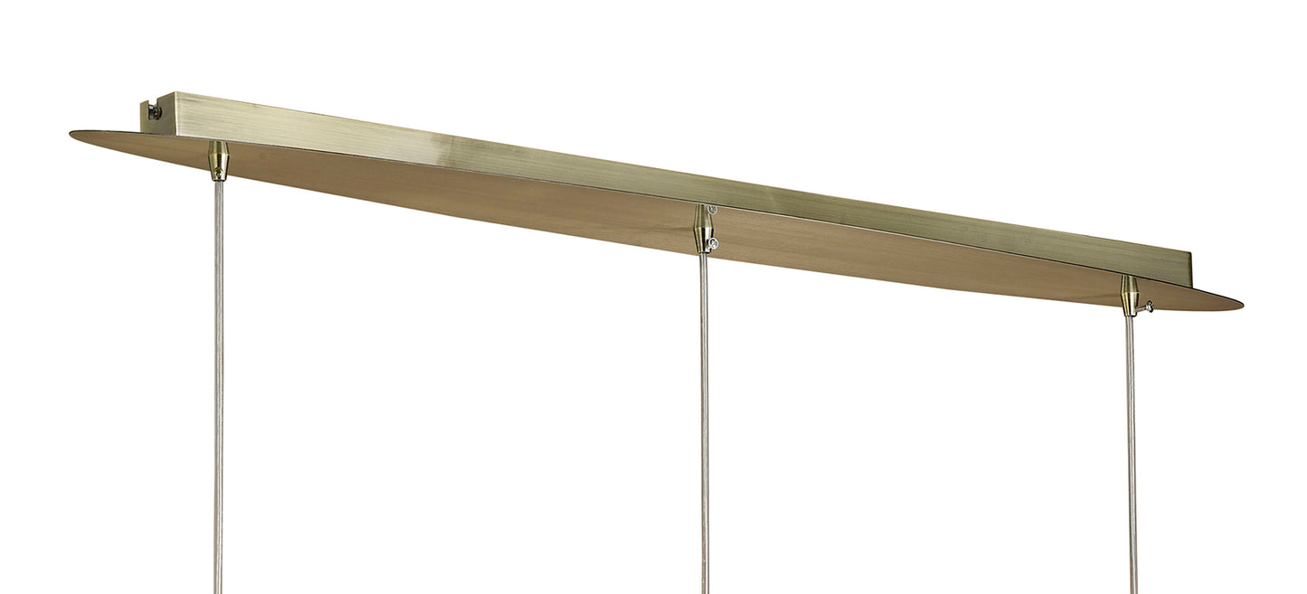 Tiffany Linear Pendant 3+3 Light E27+G9 Line, Antique Brass With White Shades & Clear Crystal by Mantra