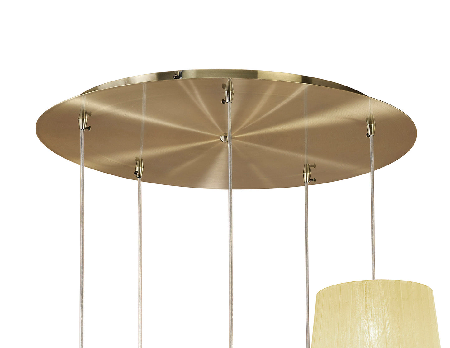 Tiffany Pendant 5+5 Light E27+G9 Spiral, Antique Brass With Cream Shades & Clear Crystal by Mantra