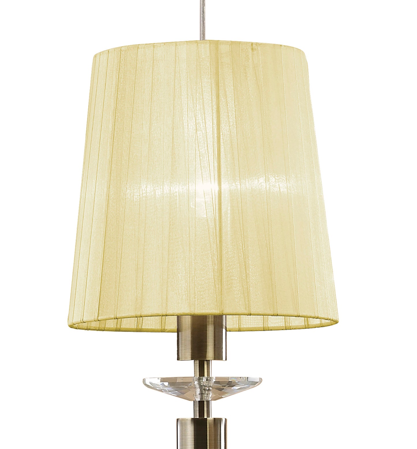 Tiffany Pendant 5+5 Light E27+G9 Spiral, Antique Brass With Cream Shades & Clear Crystal by Mantra