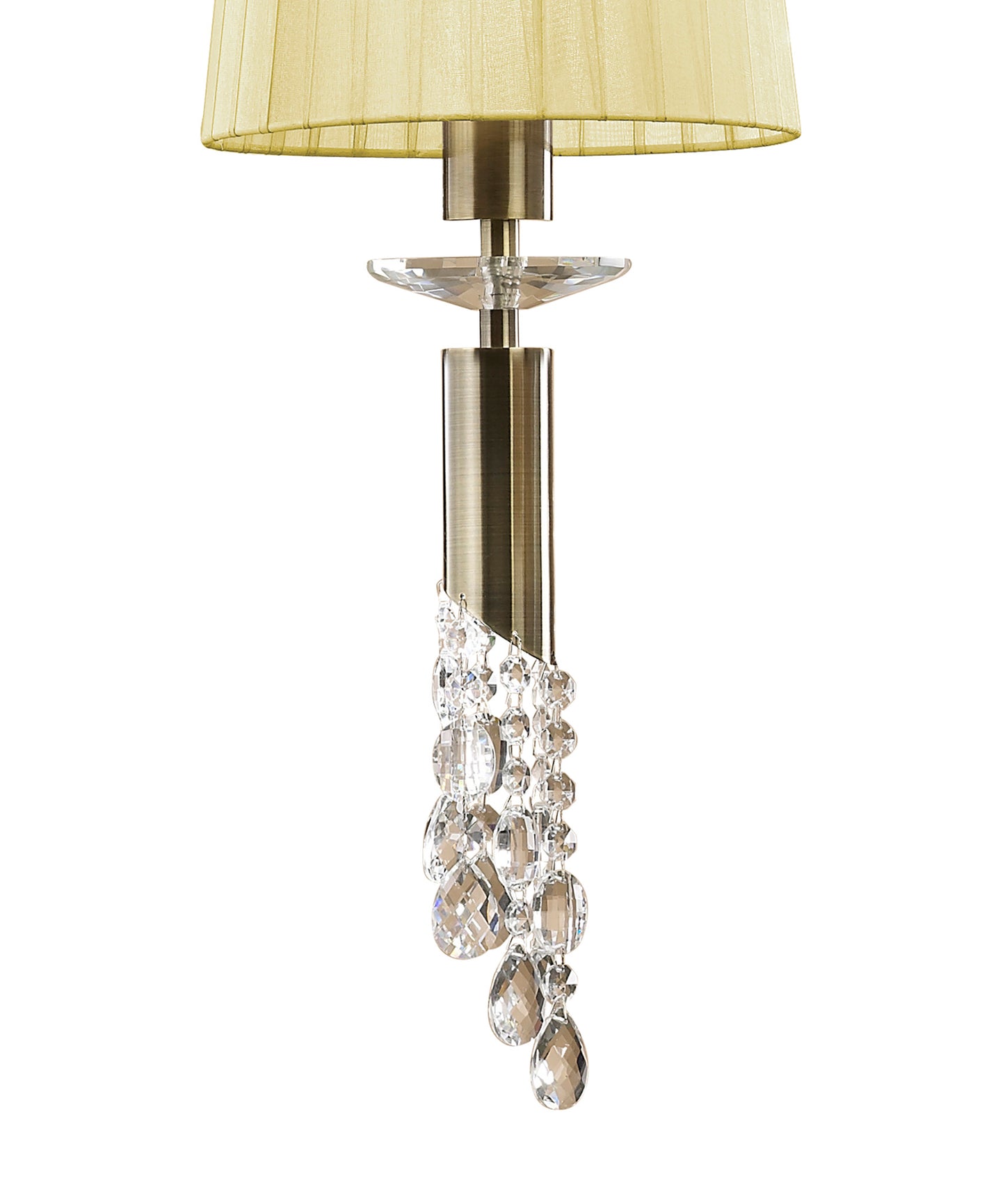 Tiffany Pendant 5+5 Light E27+G9 Spiral, Antique Brass With Cream Shades & Clear Crystal by Mantra