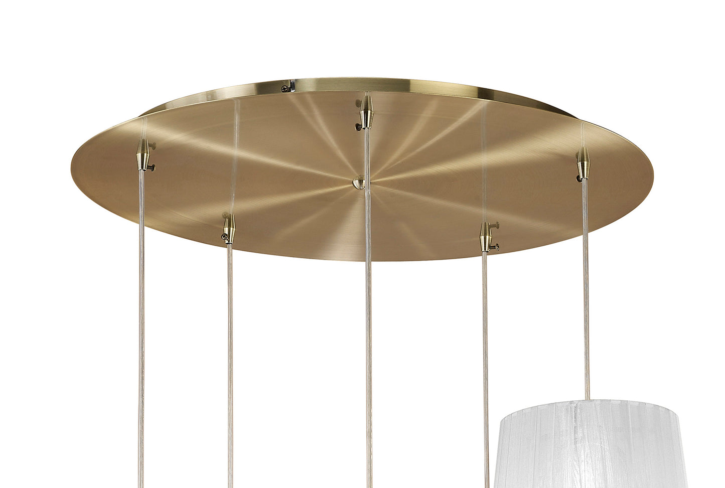 Tiffany Pendant 5+5 Light E27+G9 Spiral, Antique Brass With White Shades & Clear Crystal by Mantra