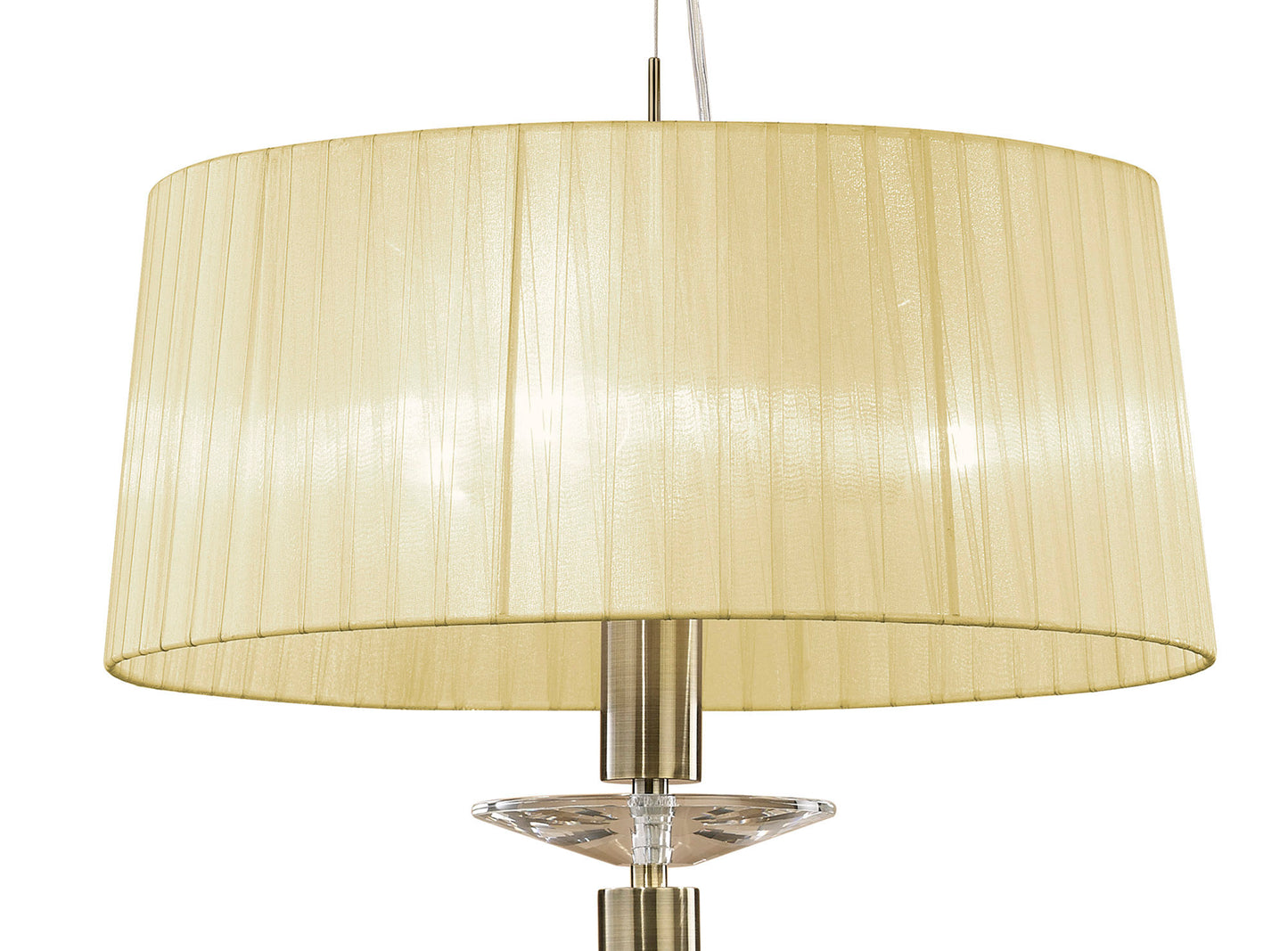 Tiffany Pendant 3+1 Light E27+G9, Antique Brass With Cream Shade & Clear Crystal by Mantra