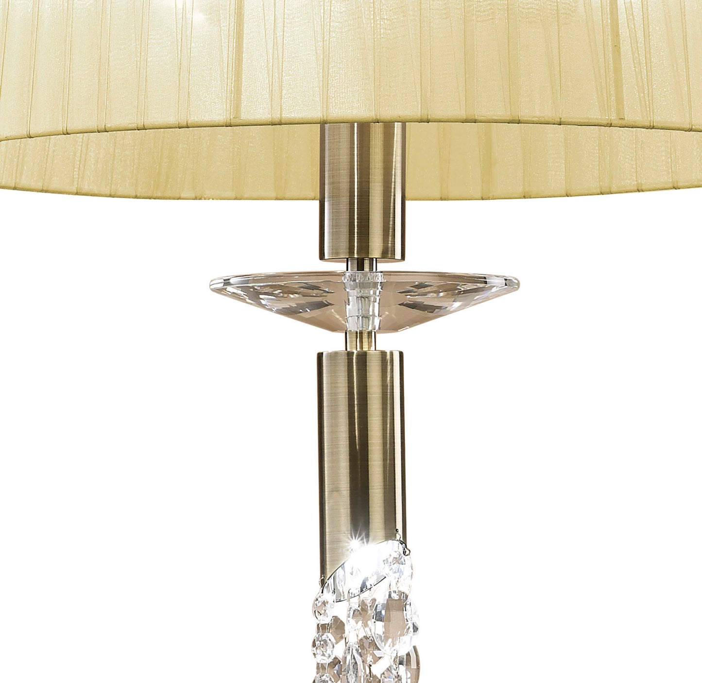 Tiffany Pendant 3+1 Light E27+G9, Antique Brass With Cream Shade & Clear Crystal by Mantra