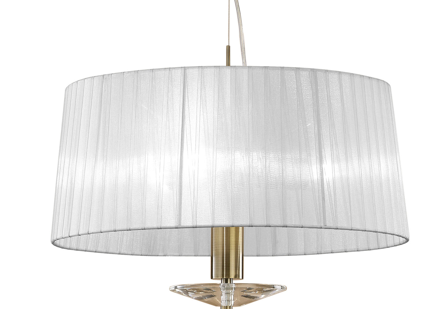 Tiffany Pendant 3+1 Light E27+G9, Antique Brass With White Shade & Clear Crystal by Mantra