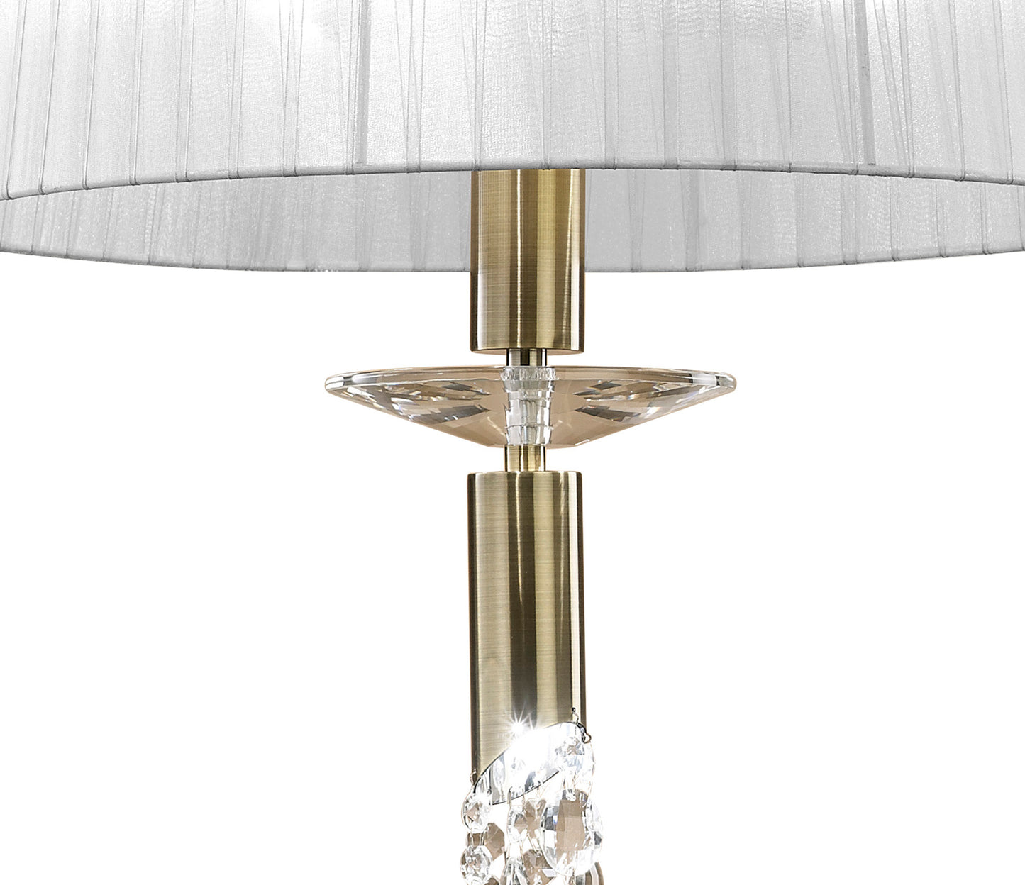 Tiffany Pendant 3+1 Light E27+G9, Antique Brass With White Shade & Clear Crystal by Mantra