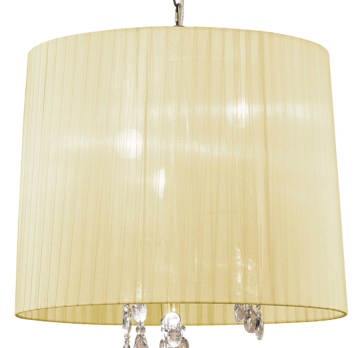 Tiffany Pendant 3+3 Light E14+G9, Antique Brass With Cream Shade & Clear Crystal by Mantra