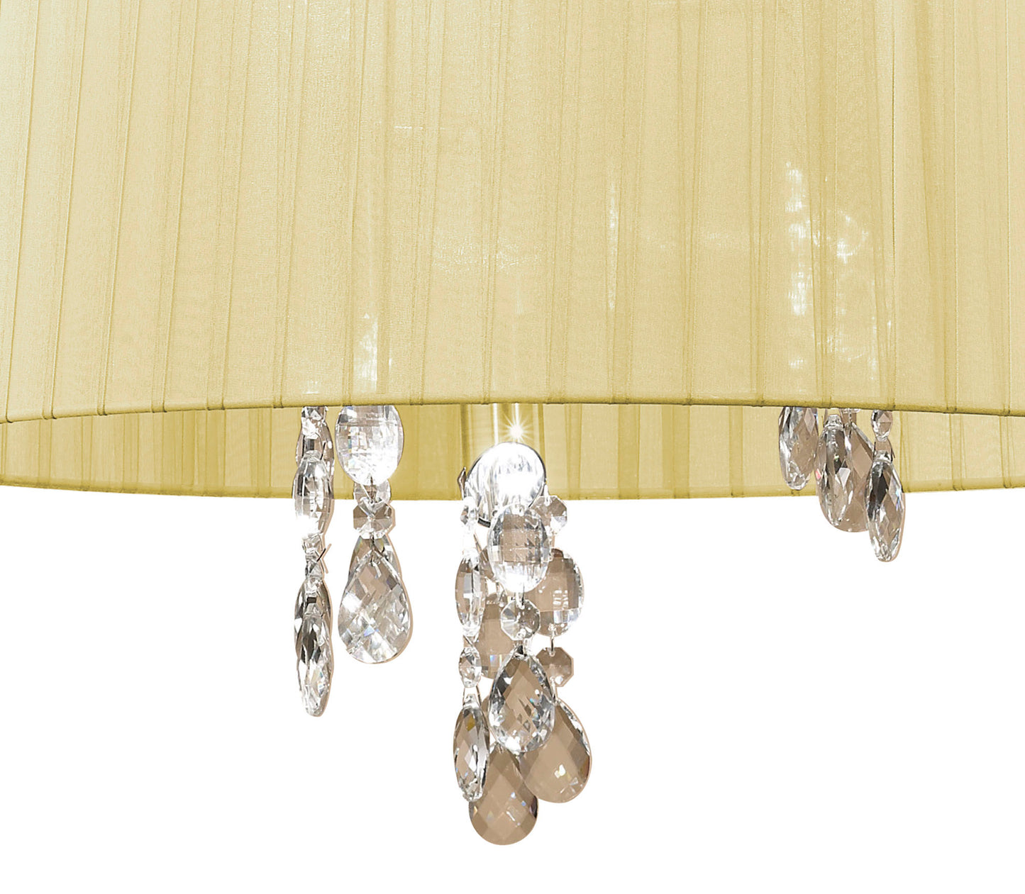 Tiffany Pendant 3+3 Light E14+G9, Antique Brass With Cream Shade & Clear Crystal by Mantra