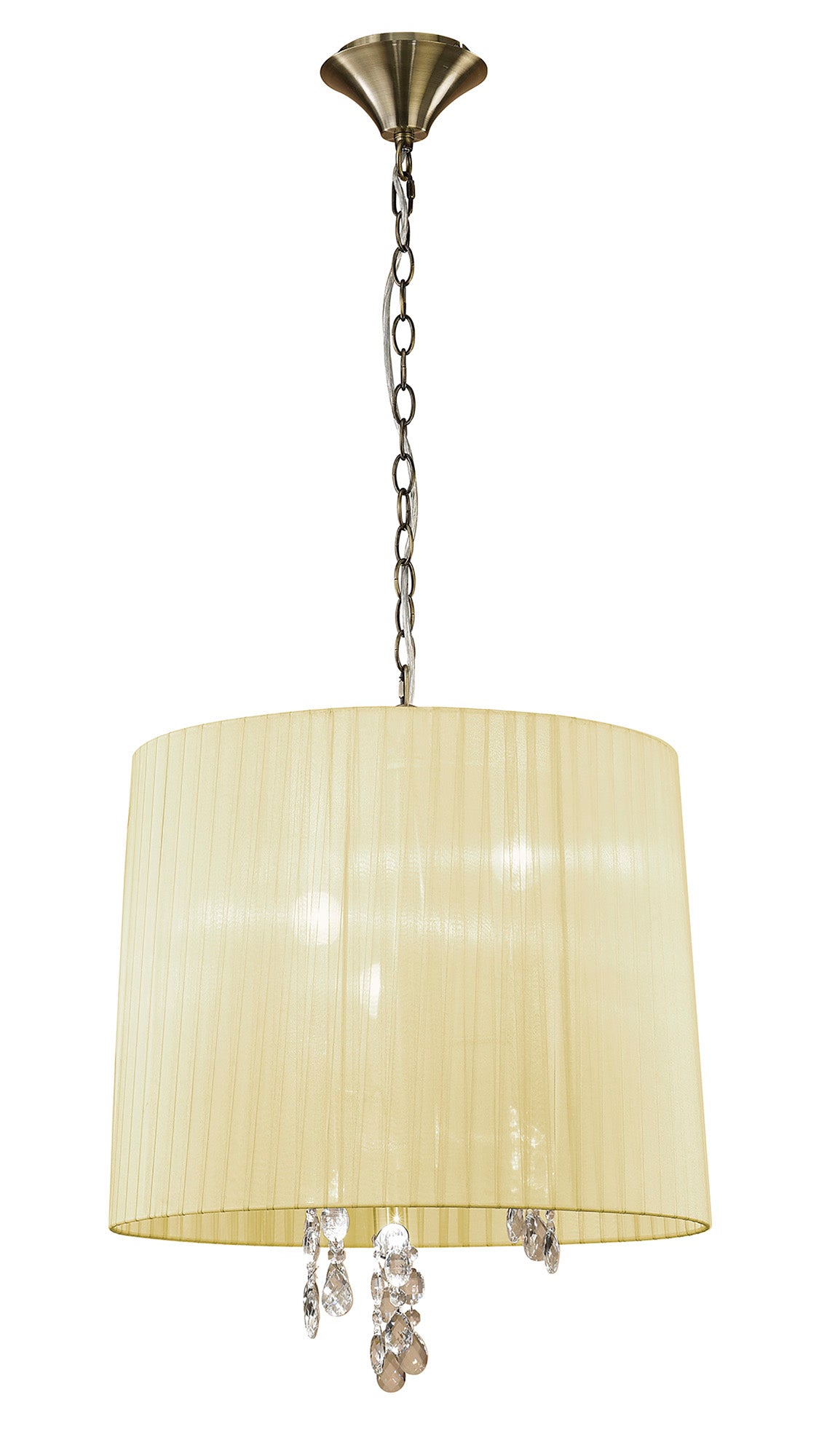 Tiffany Pendant 3+3 Light E14+G9, Antique Brass With Cream Shade & Clear Crystal by Mantra