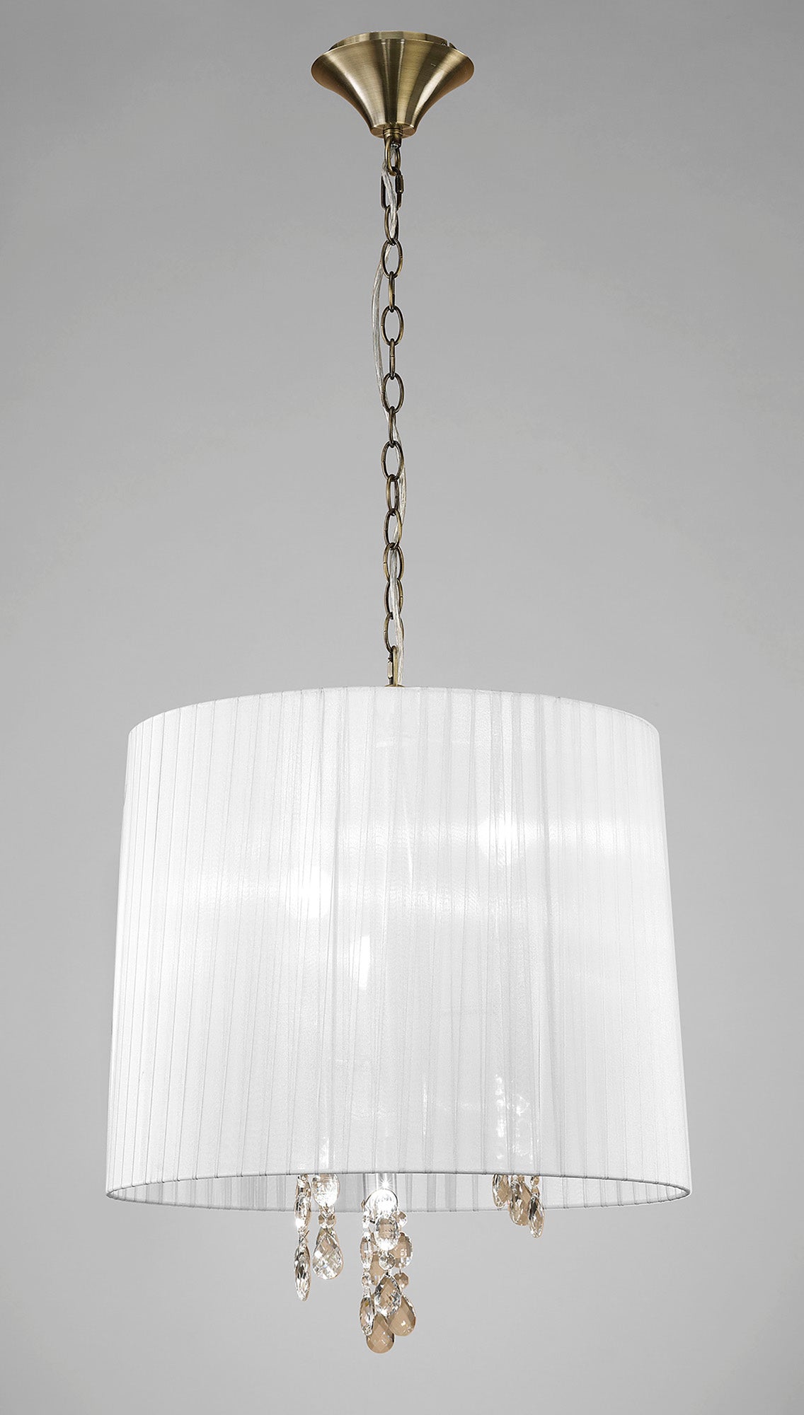 Tiffany Pendant 3+3 Light E14+G9, Antique Brass With White Shade & Clear Crystal by Mantra