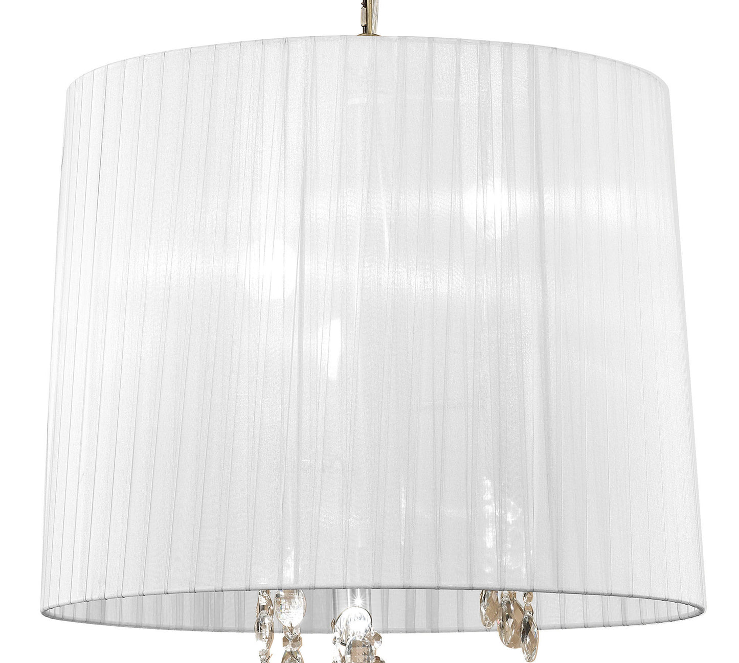 Tiffany Pendant 3+3 Light E14+G9, Antique Brass With White Shade & Clear Crystal by Mantra
