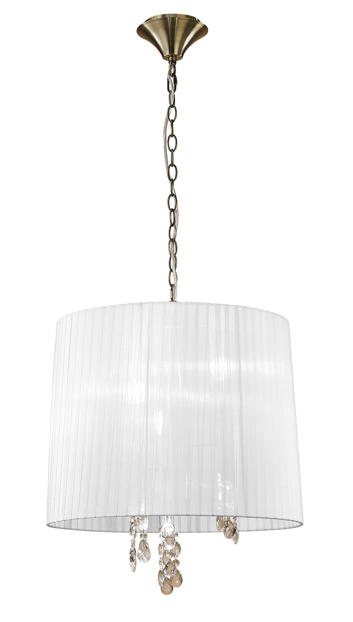 Tiffany Pendant 3+3 Light E14+G9, Antique Brass With White Shade & Clear Crystal by Mantra