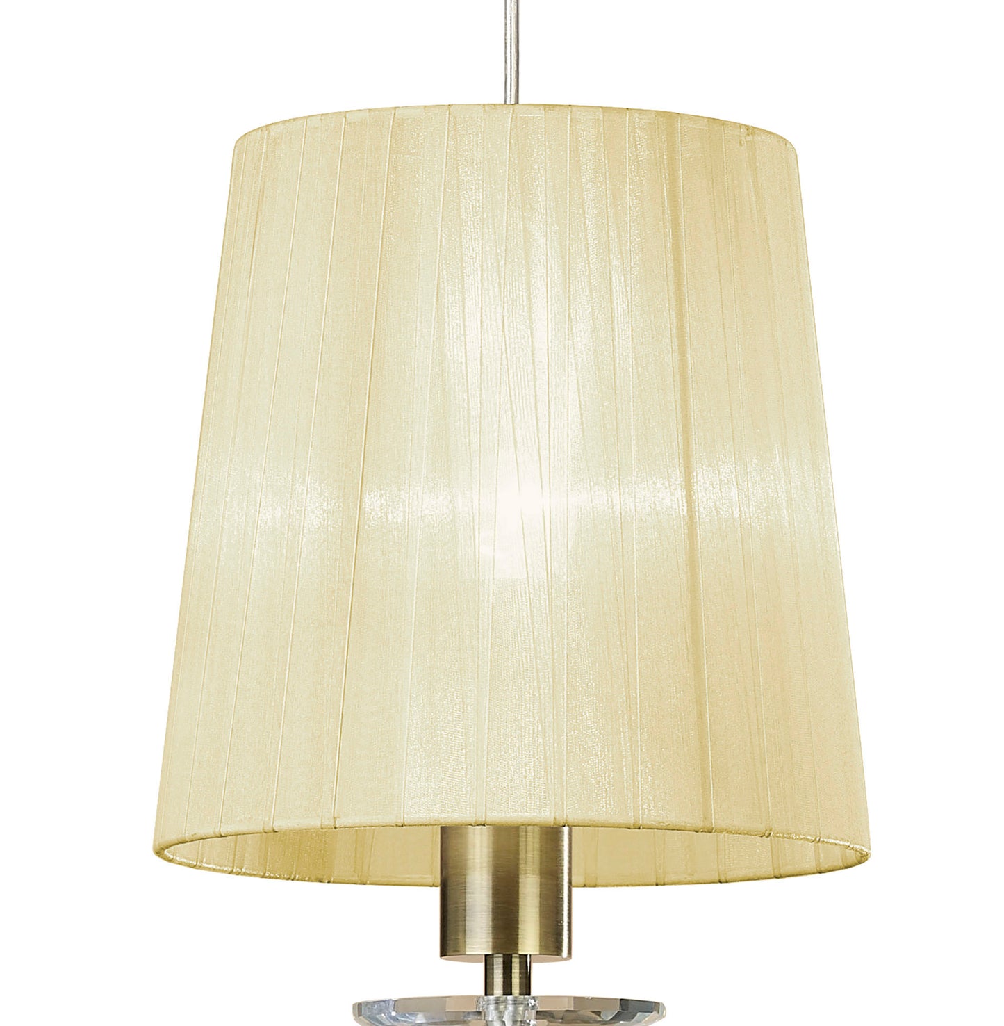 Tiffany Pendant 1+1 Light E27+G9, Antique Brass With Cream Shade & Clear Crystal by Mantra