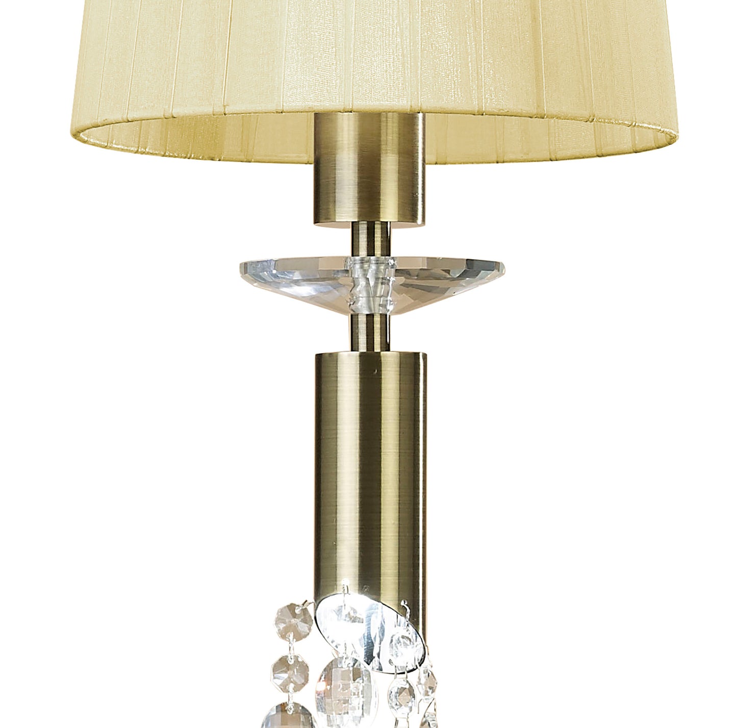 Tiffany Pendant 1+1 Light E27+G9, Antique Brass With Cream Shade & Clear Crystal by Mantra