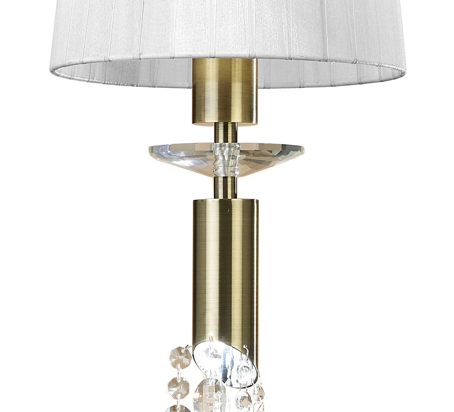 Tiffany Pendant 1+1 Light E27+G9, Antique Brass With White Shade & Clear Crystal by Mantra