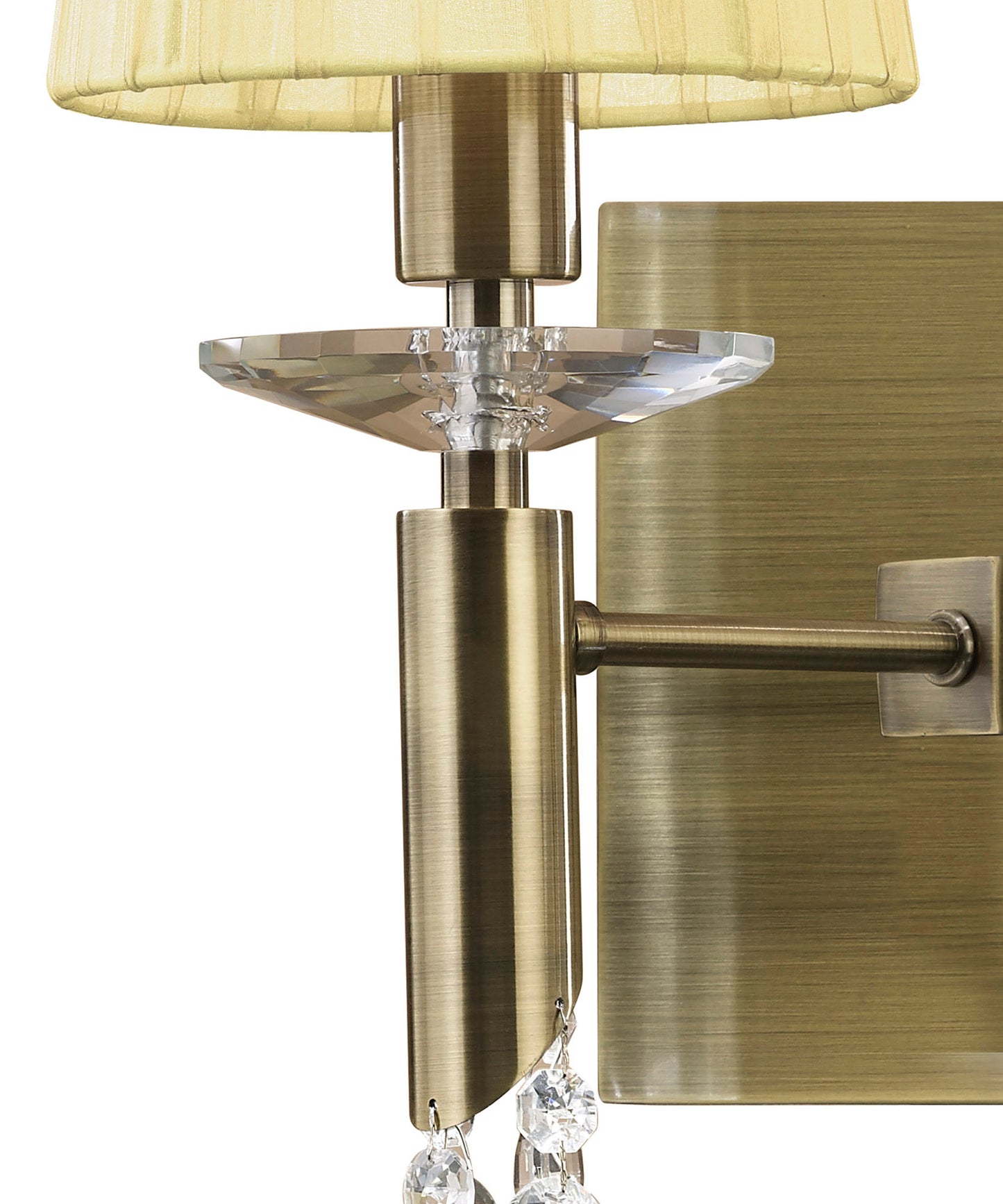 Tiffany Wall Lamp Switched 2+2 Light E14+G9, Antique Brass With Cream Shades & Clear Crystal by Mantra