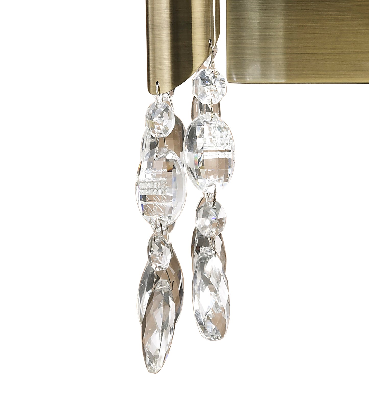 Tiffany Wall Lamp Switched 2+2 Light E14+G9, Antique Brass With White Shades & Clear Crystal by Mantra