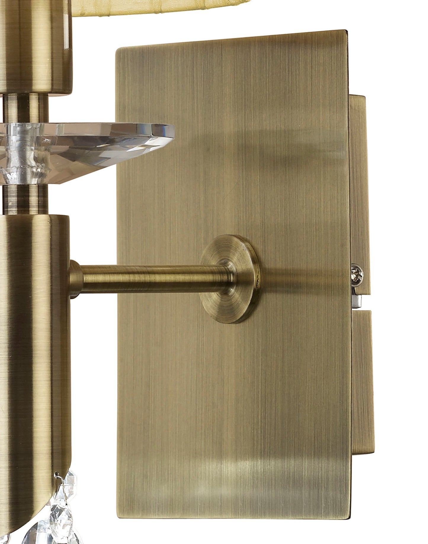 Tiffany Wall Lamp Switched 1+1 Light E14+G9, Antique Brass With Cream Shade & Clear Crystal by Mantra